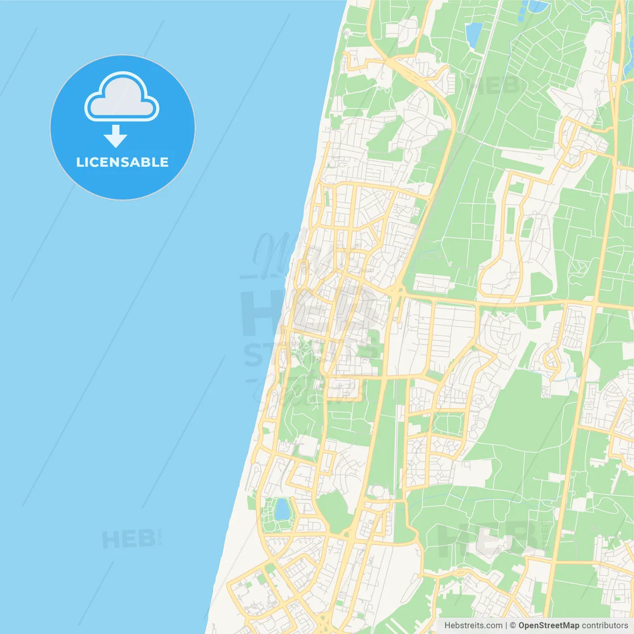 Printable street map of Netanya, Israel