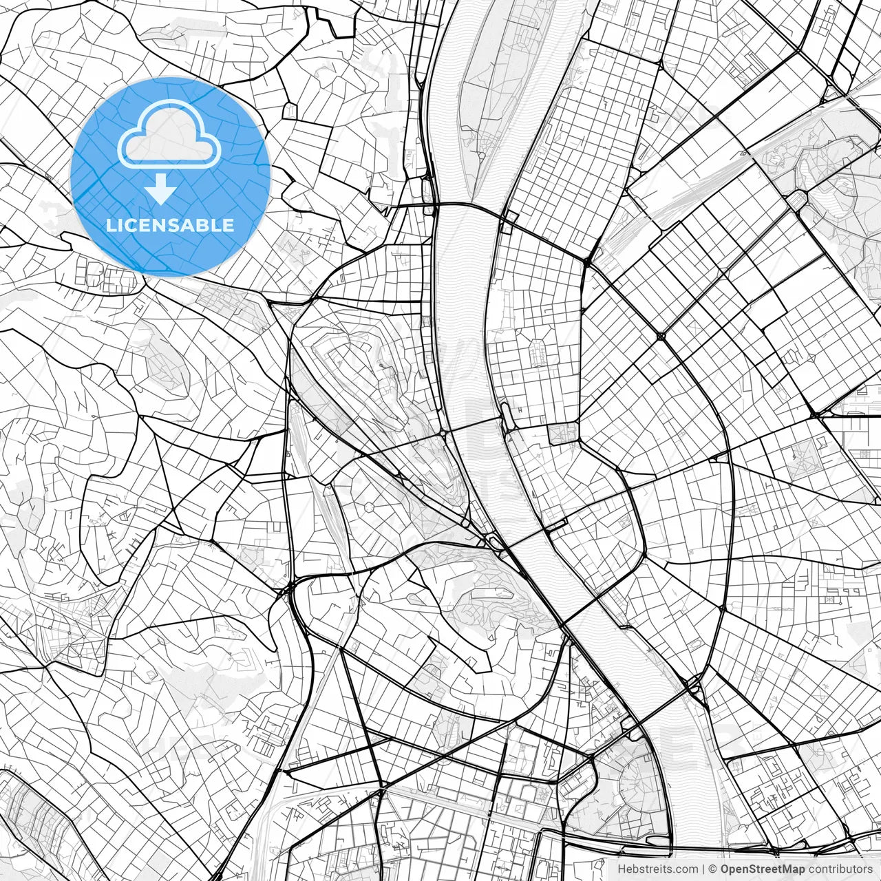 Vector PDF map of Budapest, Hungary