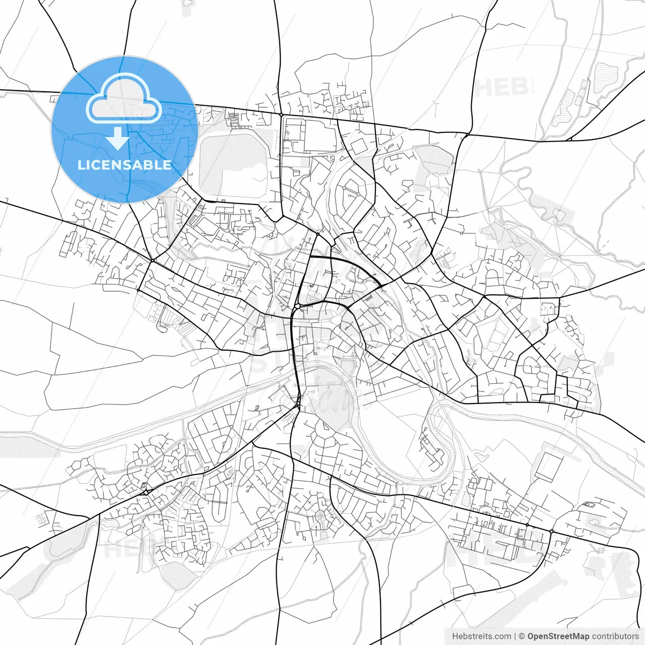 Vector PDF map of Hereford, England