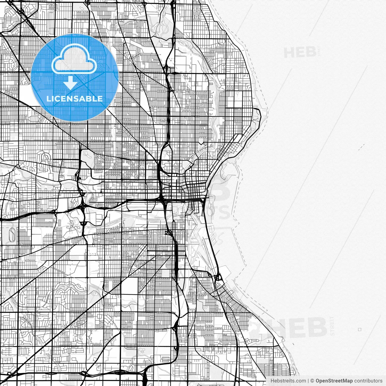 Vector PDF map of Milwaukee, Wisconsin, United States