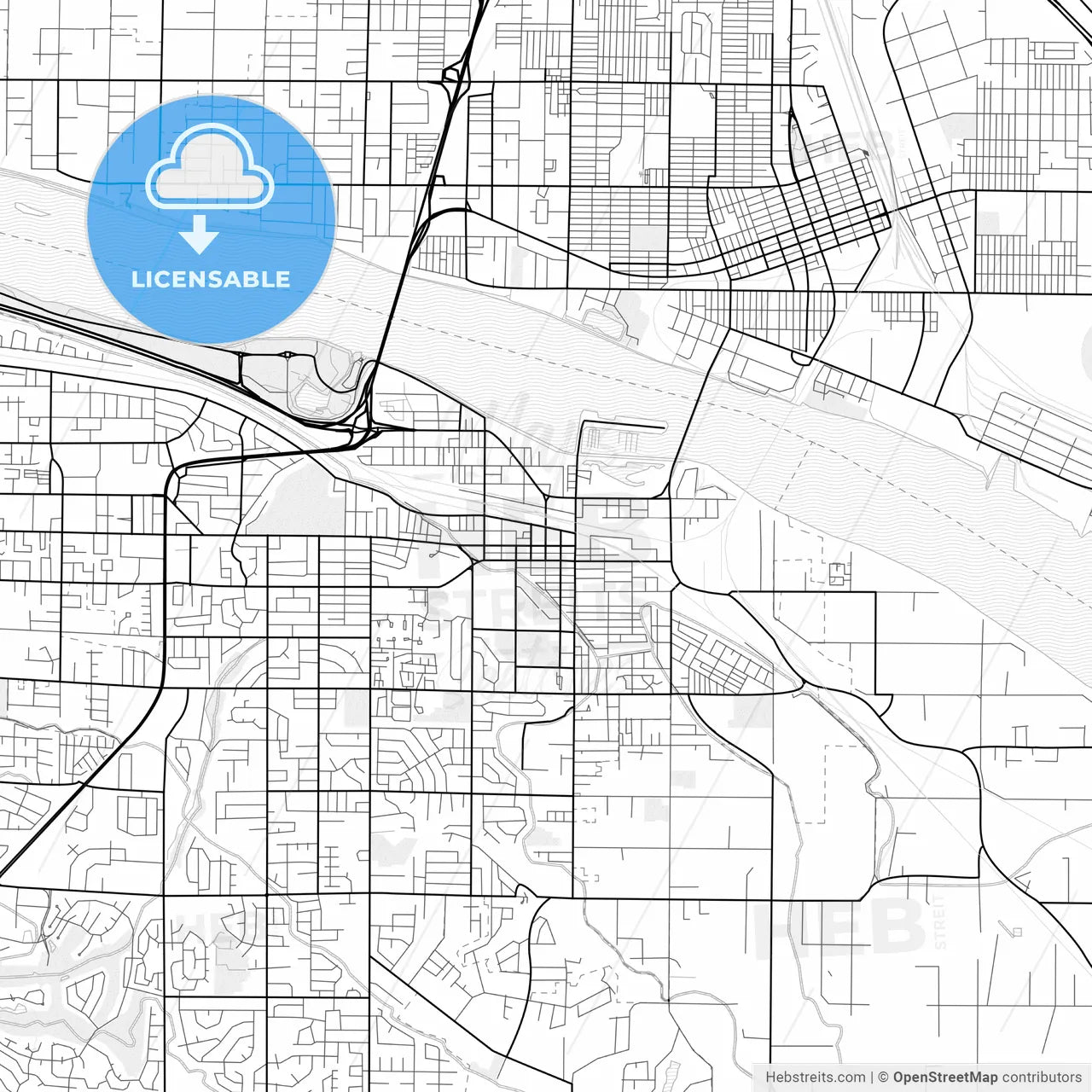 Vector PDF map of Kennewick, Washington, United States