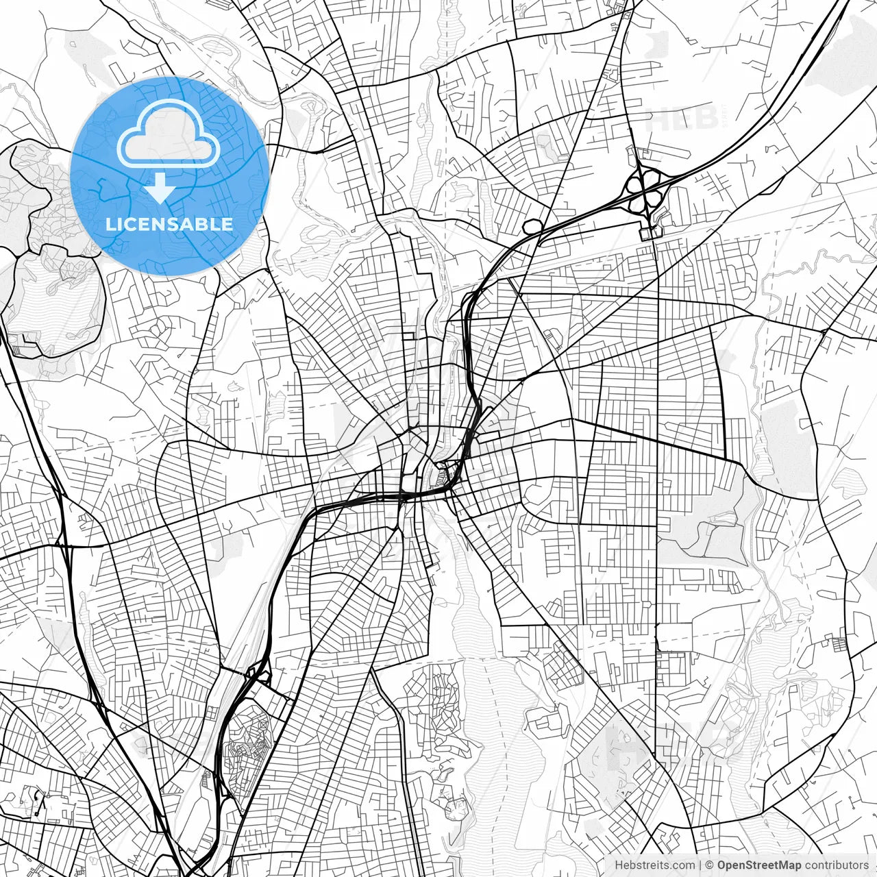 Vector PDF map of Pawtucket, Rhode Island, United States