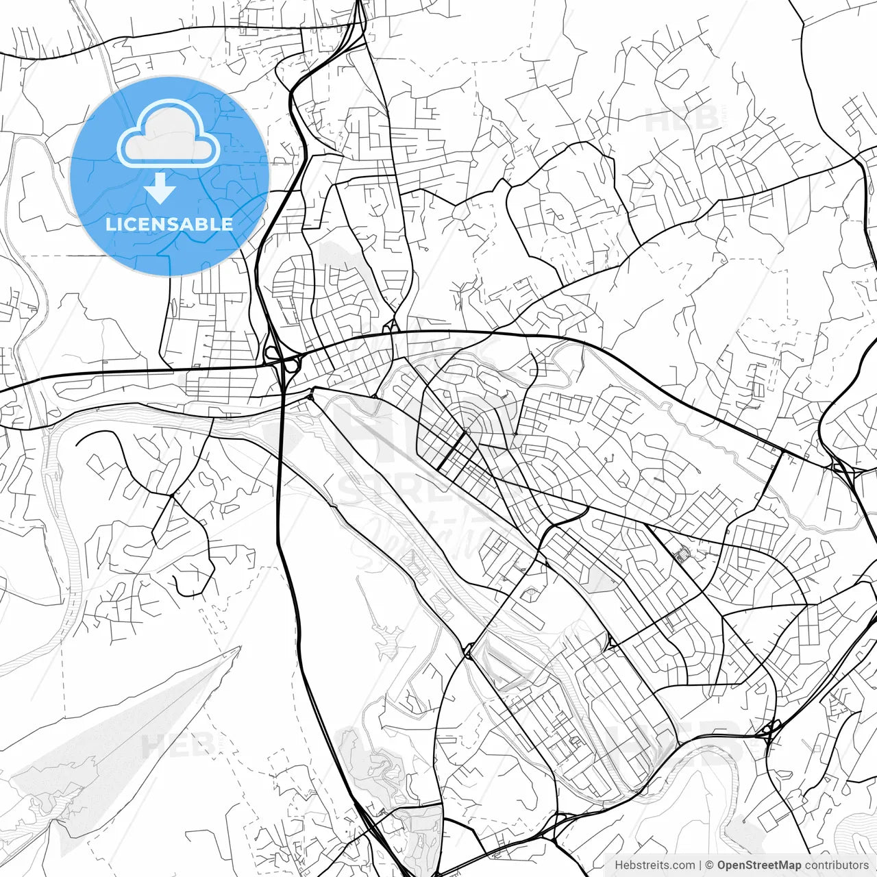 Vector PDF map of Kingsport, Tennessee, United States