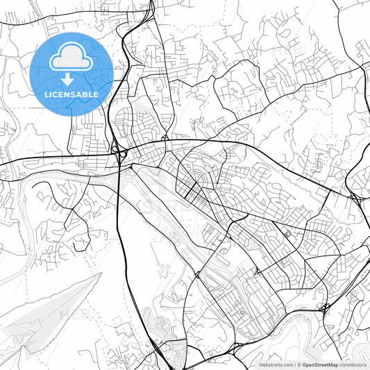 Vector PDF map of Kingsport, Tennessee, United States