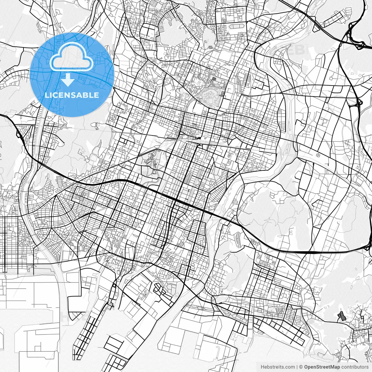 Vector PDF map of Himeji, Japan
