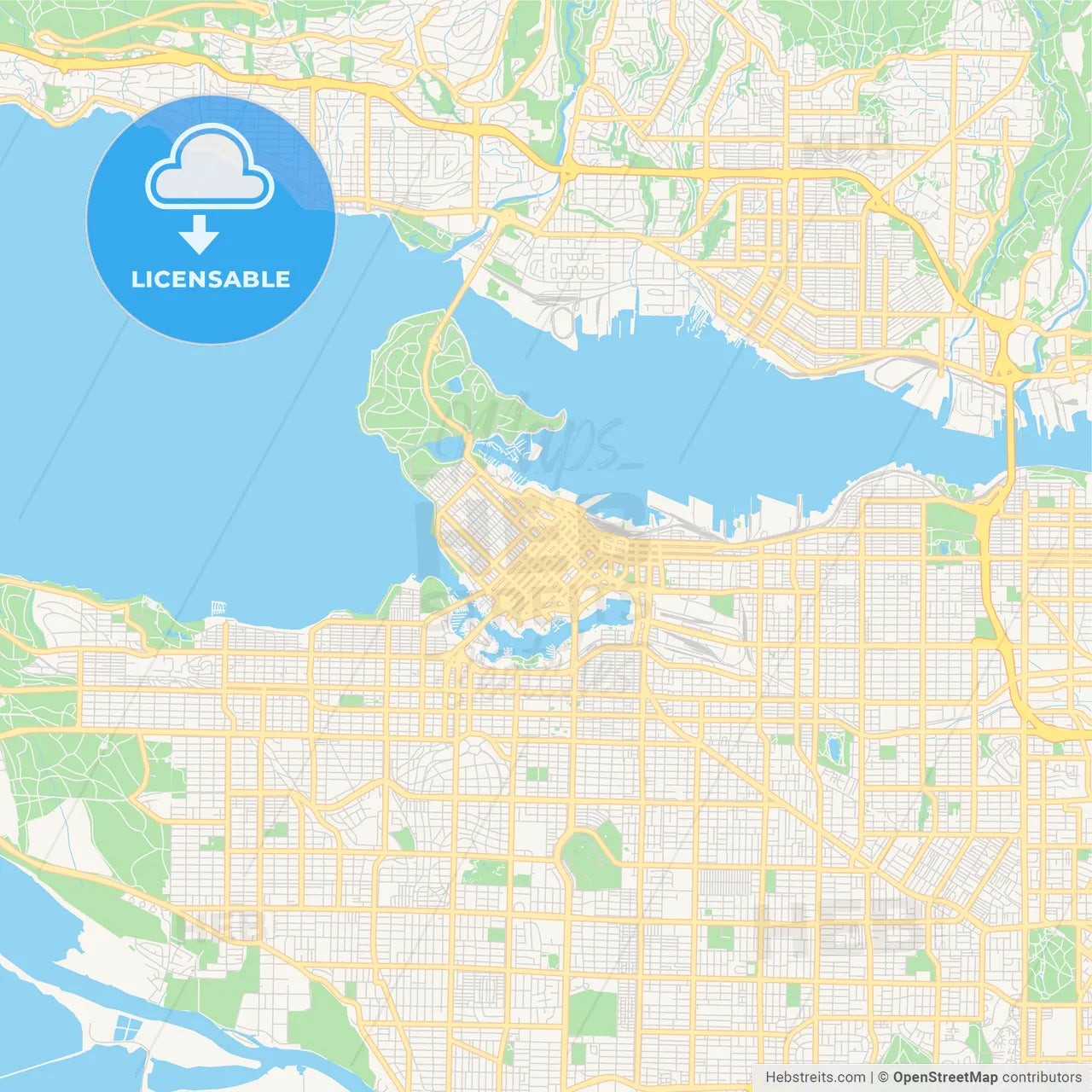 Empty vector map of Vancouver, British Columbia, Canada