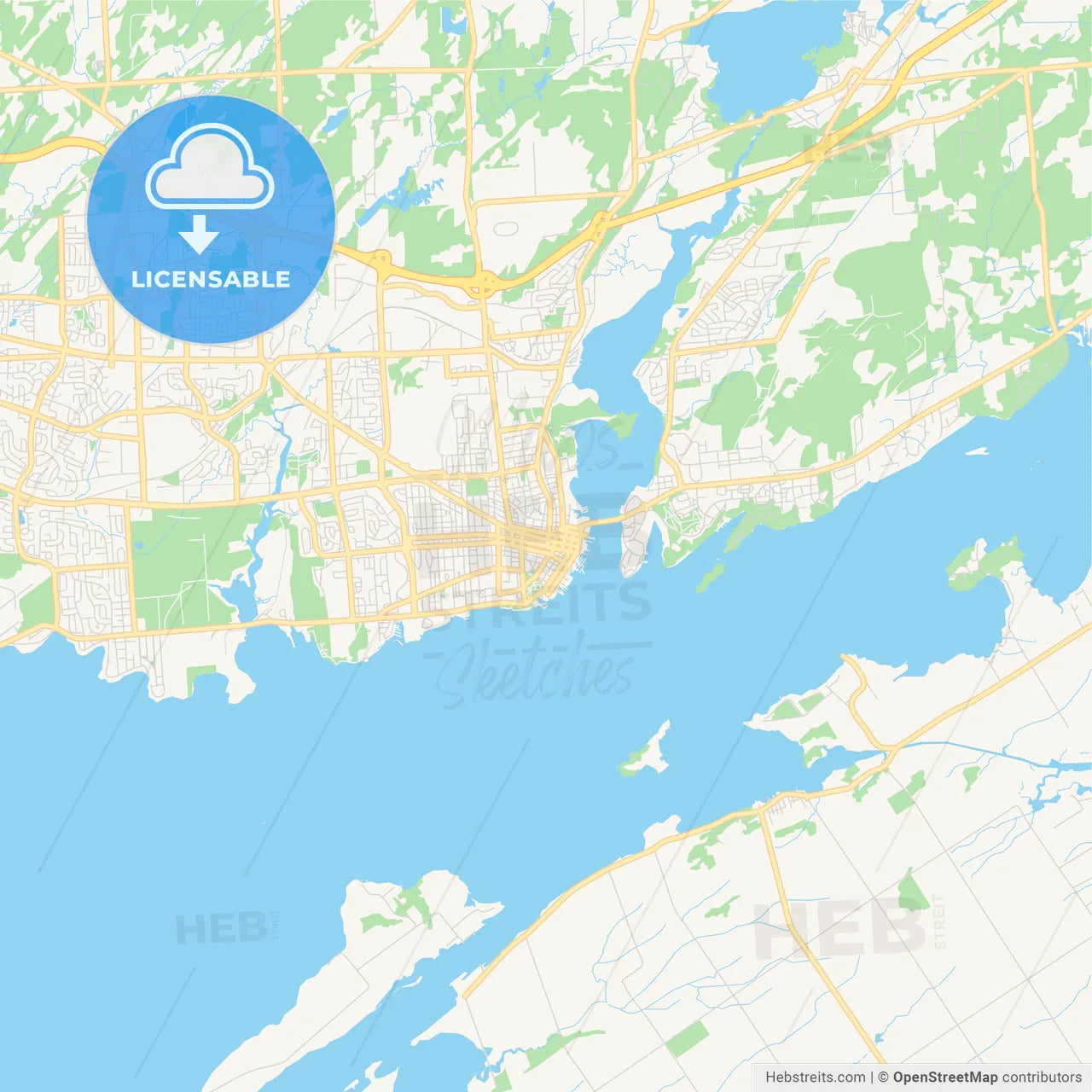 Empty vector map of Kingston, Ontario, Canada