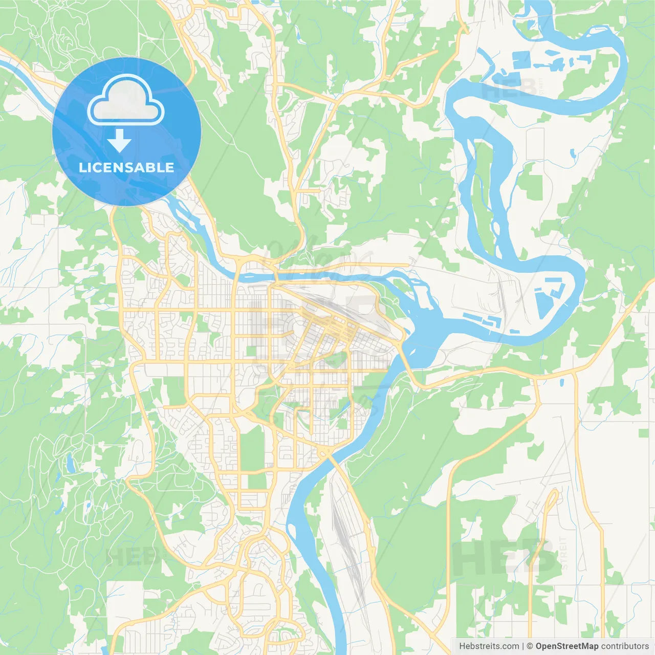 Empty vector map of Prince George, British Columbia, Canada