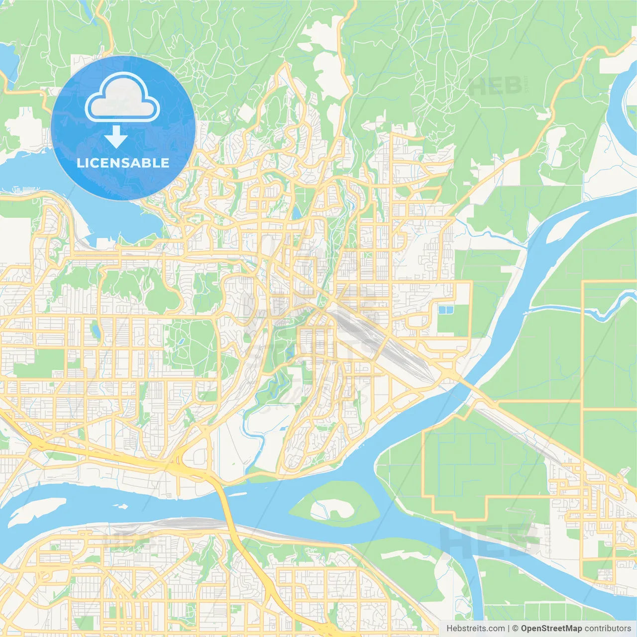 Empty vector map of Port Coquitlam, British Columbia, Canada