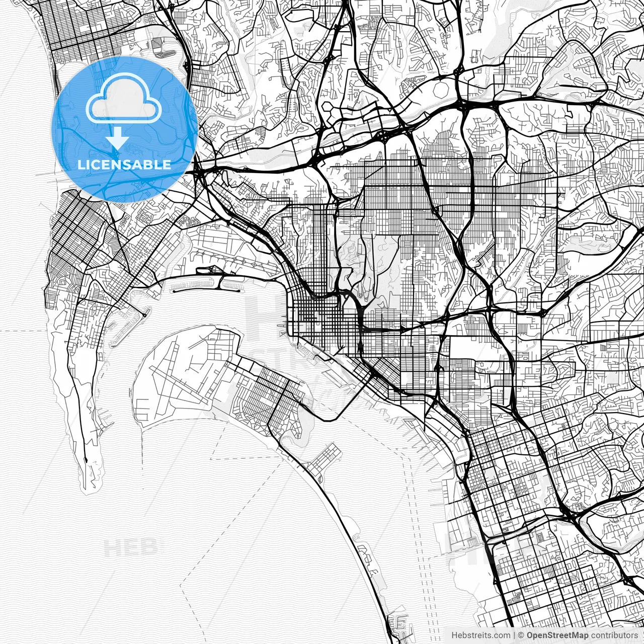 Vector PDF map of San Diego, California, United States