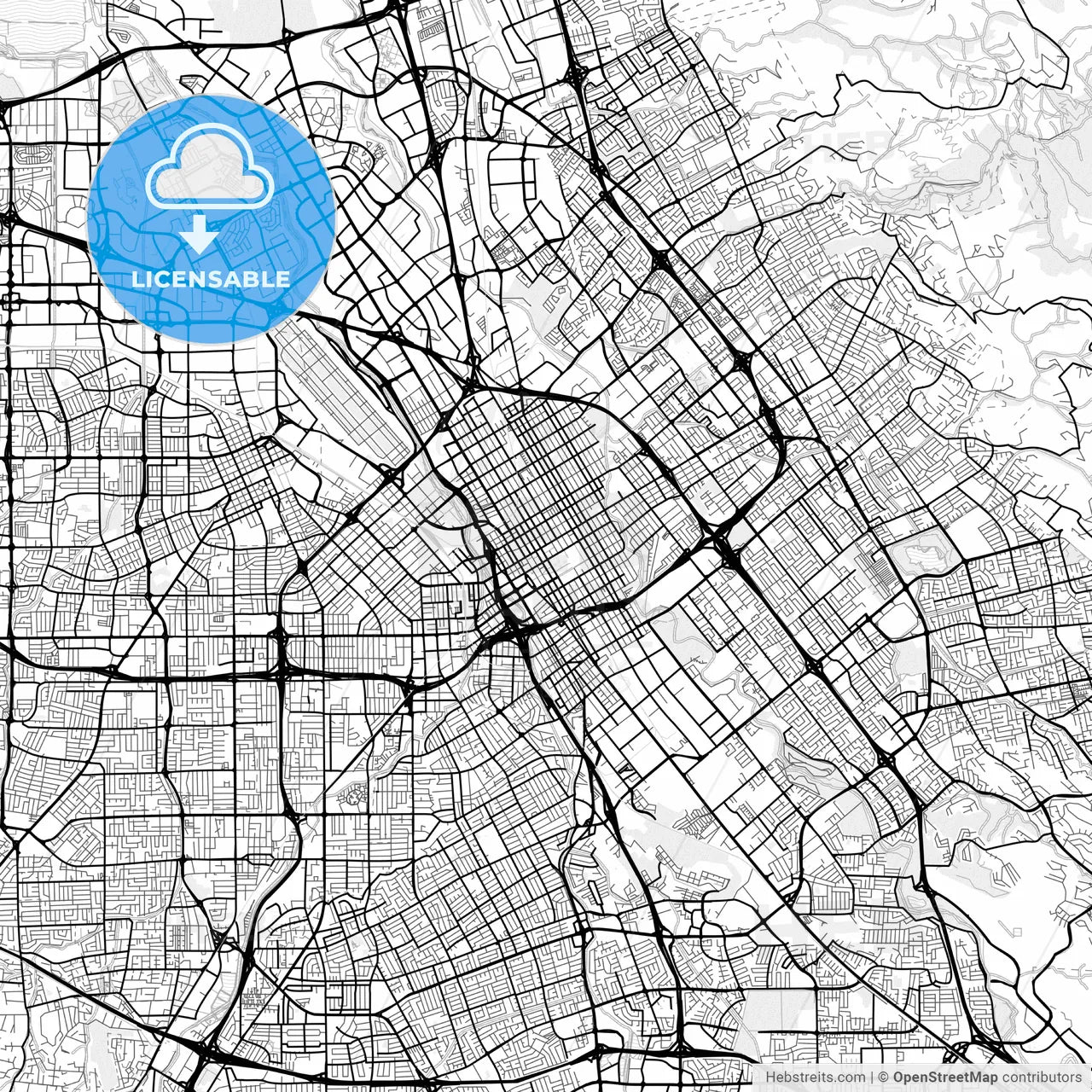 Vector PDF map of San Jose, California, United States