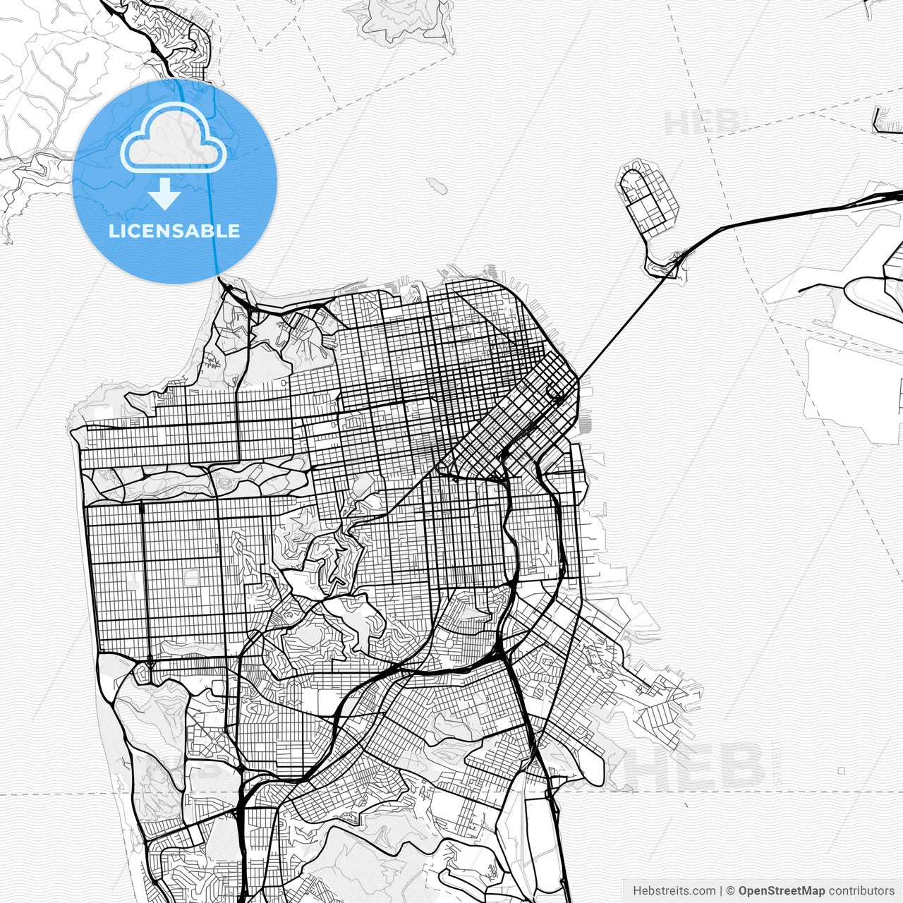 Vector PDF map of San Francisco, California, United States