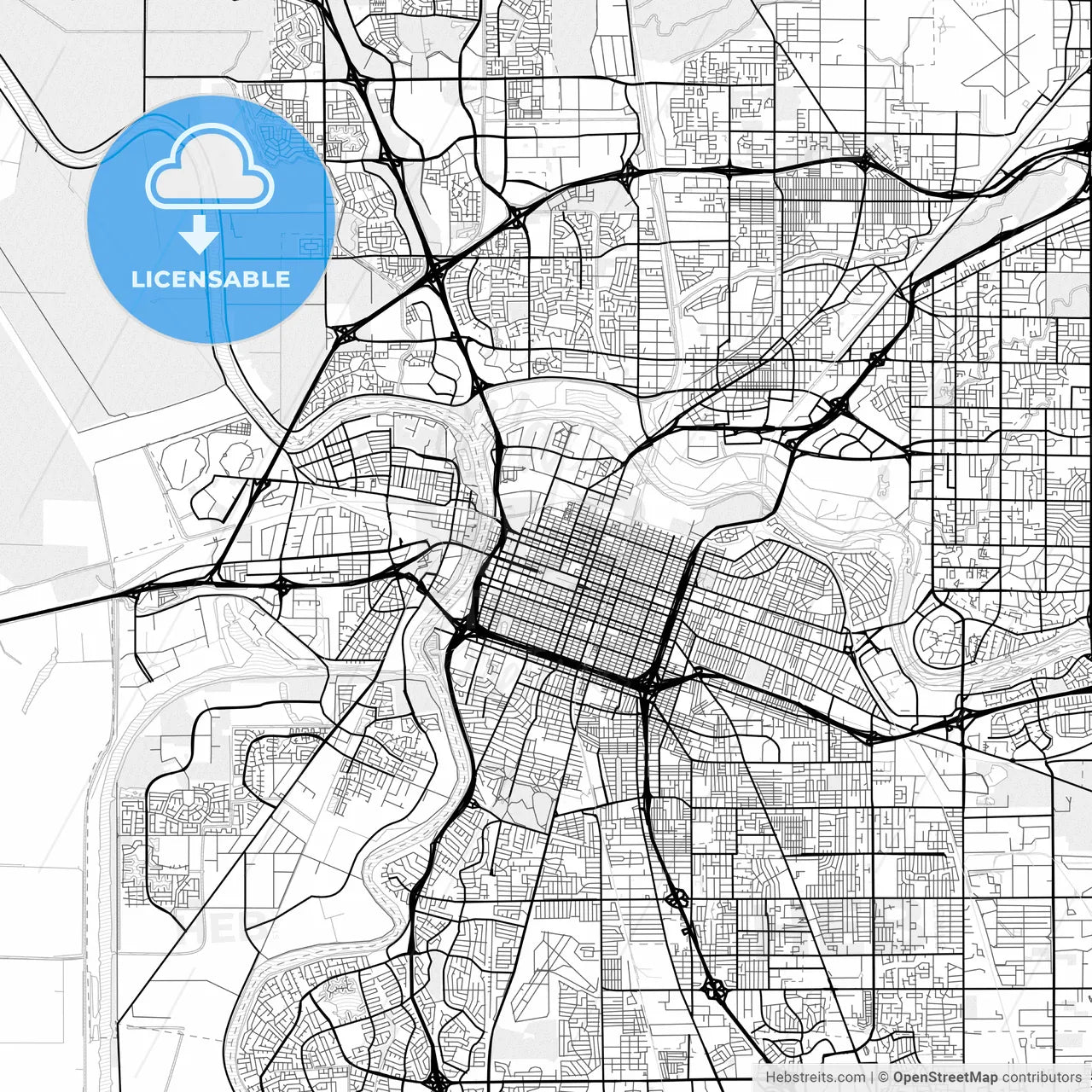 Vector PDF map of Sacramento, California, United States