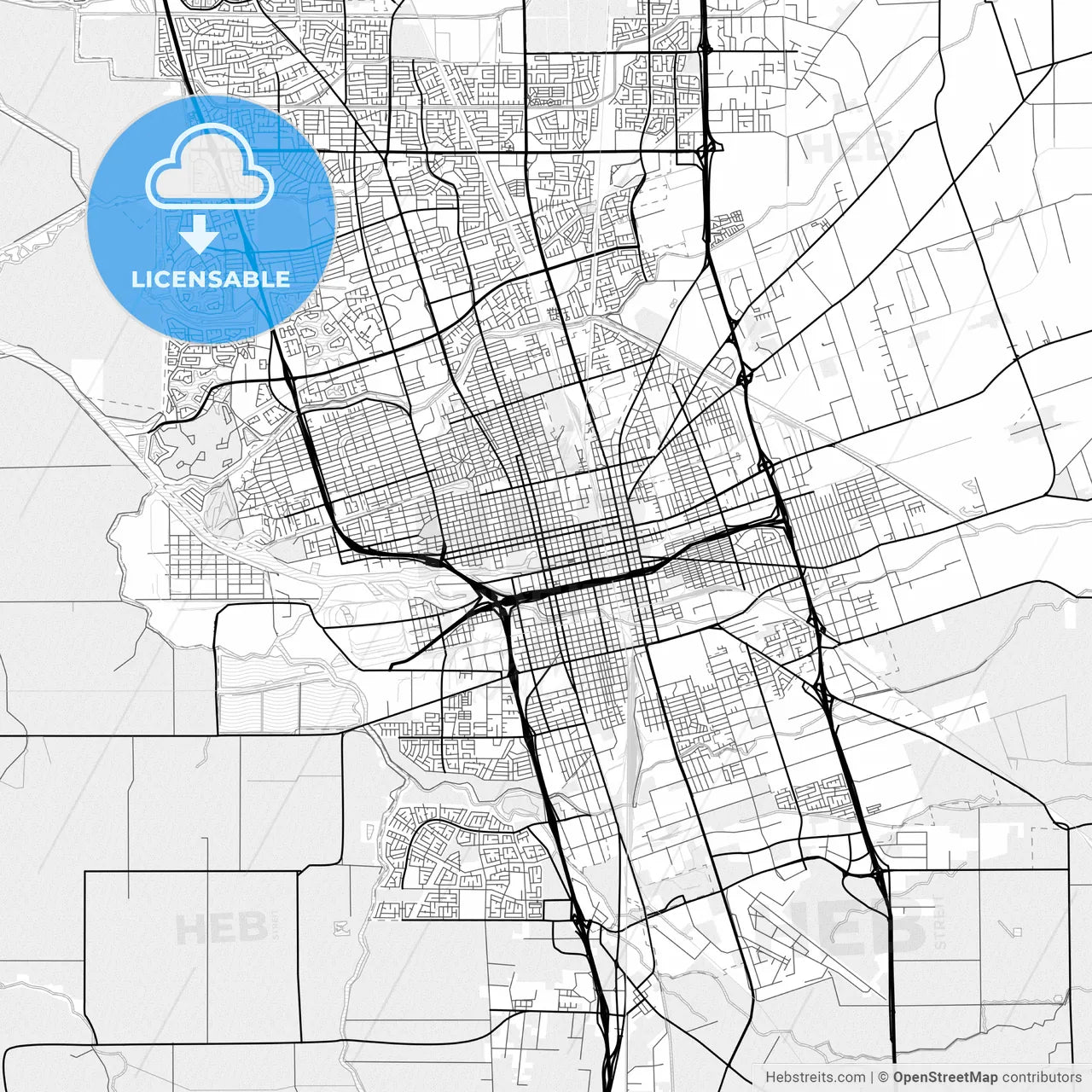 Vector PDF map of Stockton, California, United States