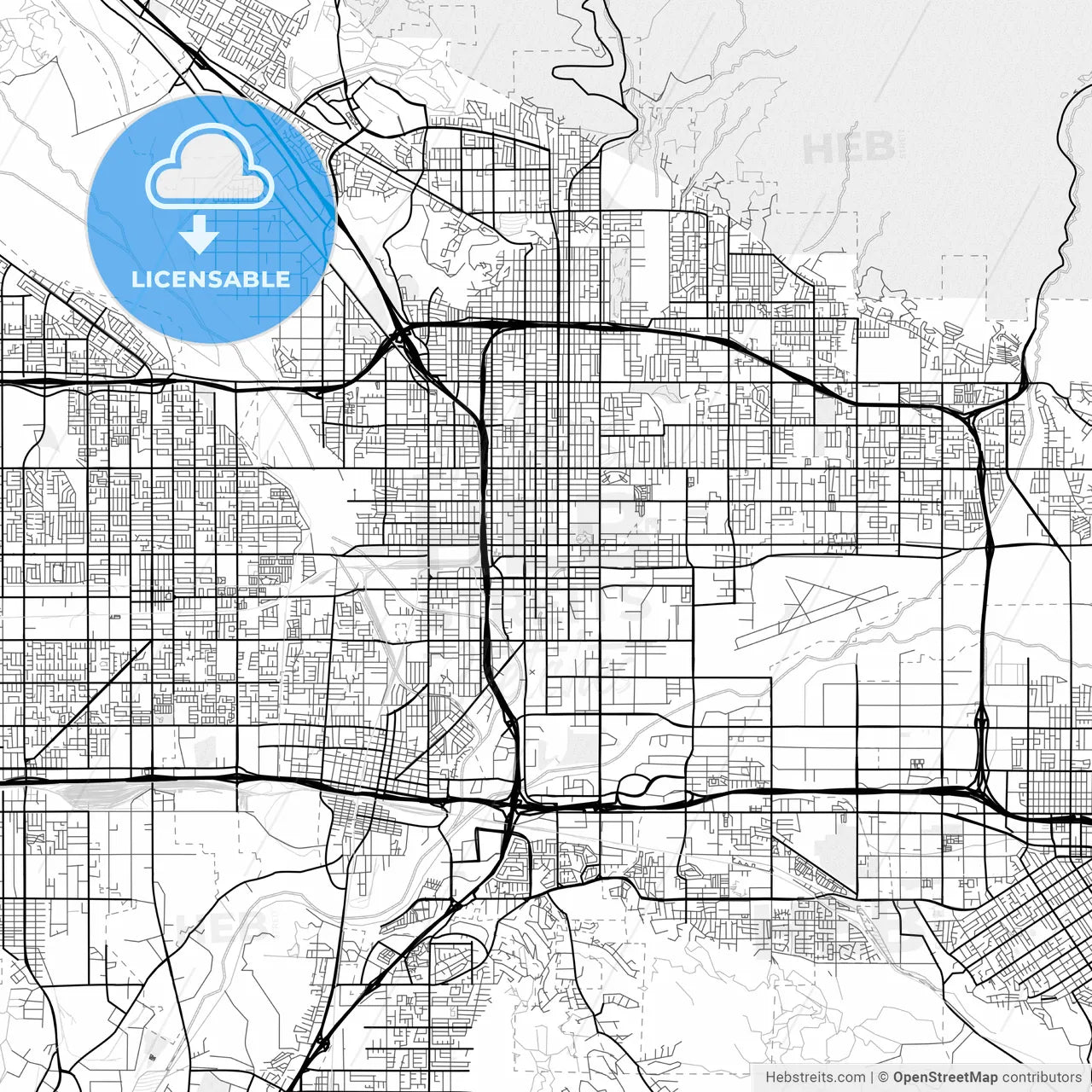 Vector PDF map of San Bernardino, California, United States