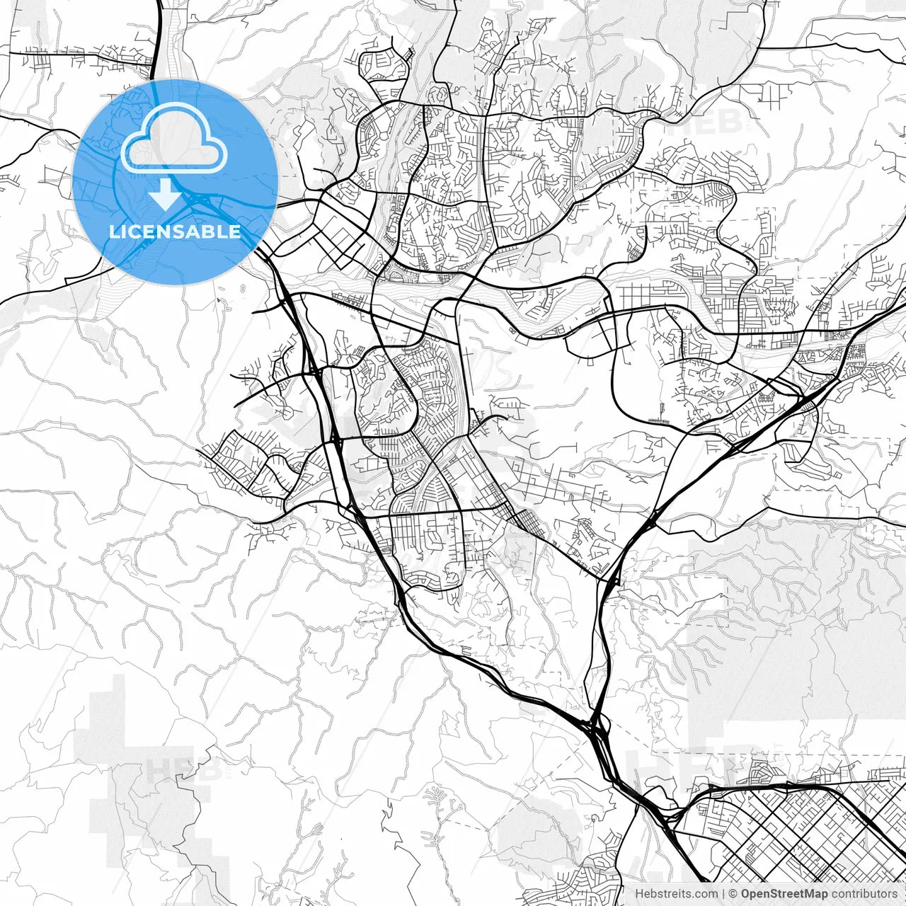 Vector PDF map of Santa Clarita, California, United States