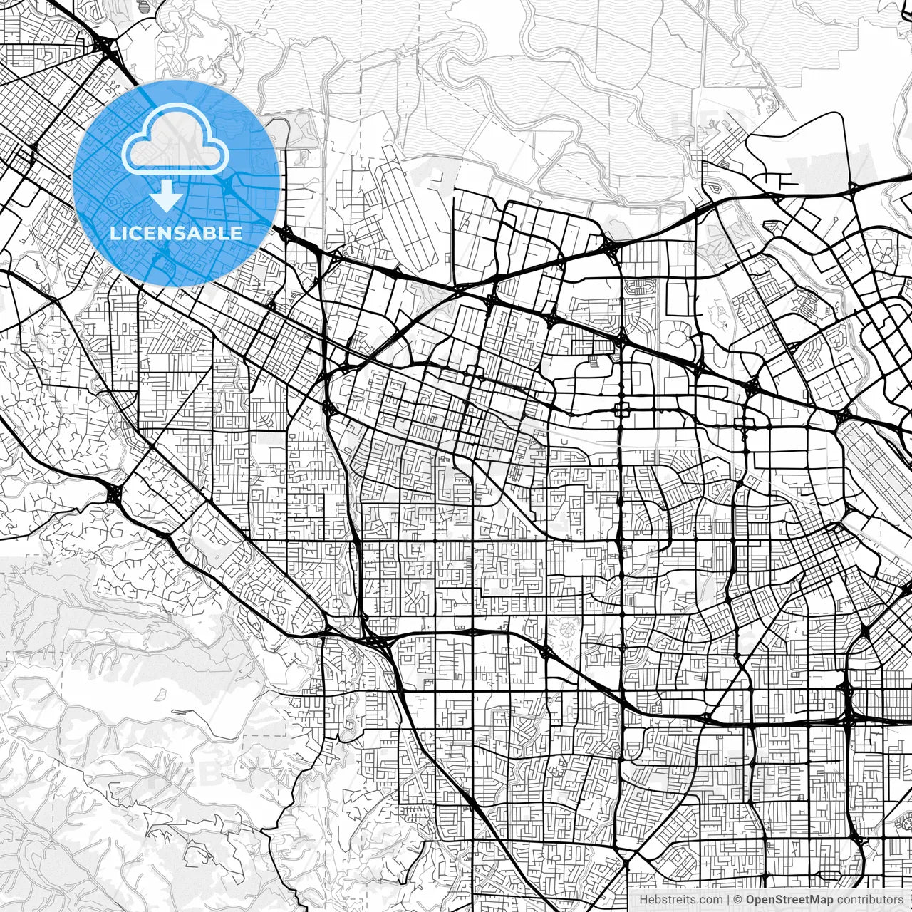 Vector PDF map of Sunnyvale, California, United States