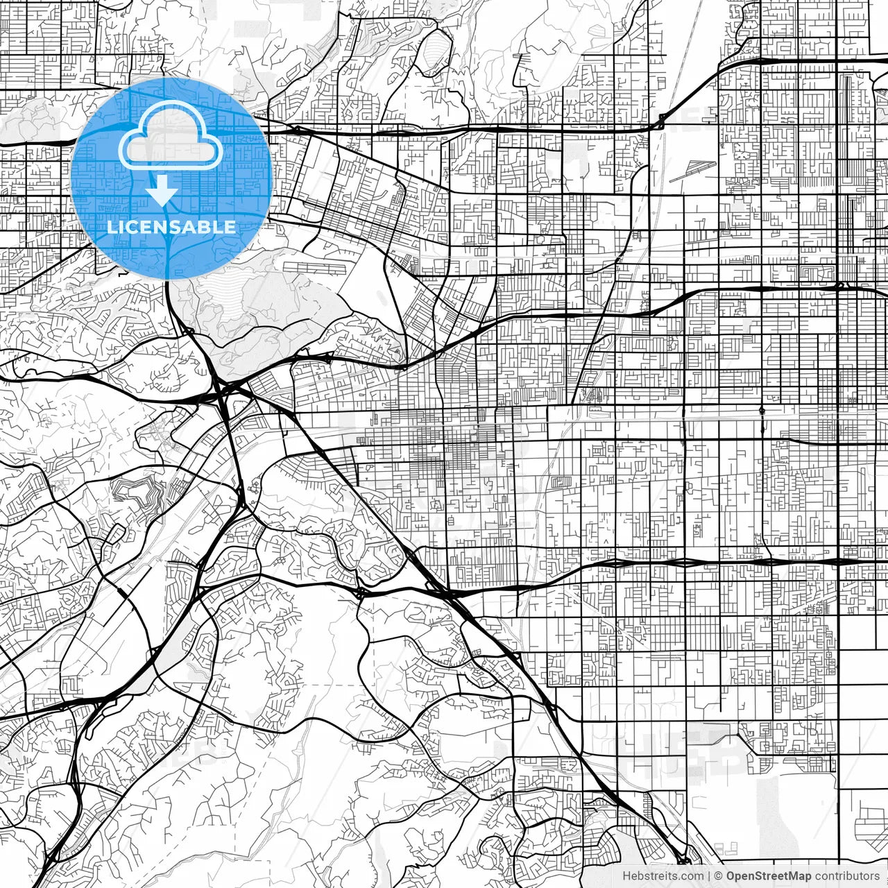 Vector PDF map of Pomona, California, United States