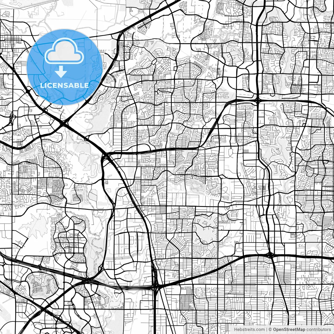 Vector PDF map of Carrollton, Texas, United States