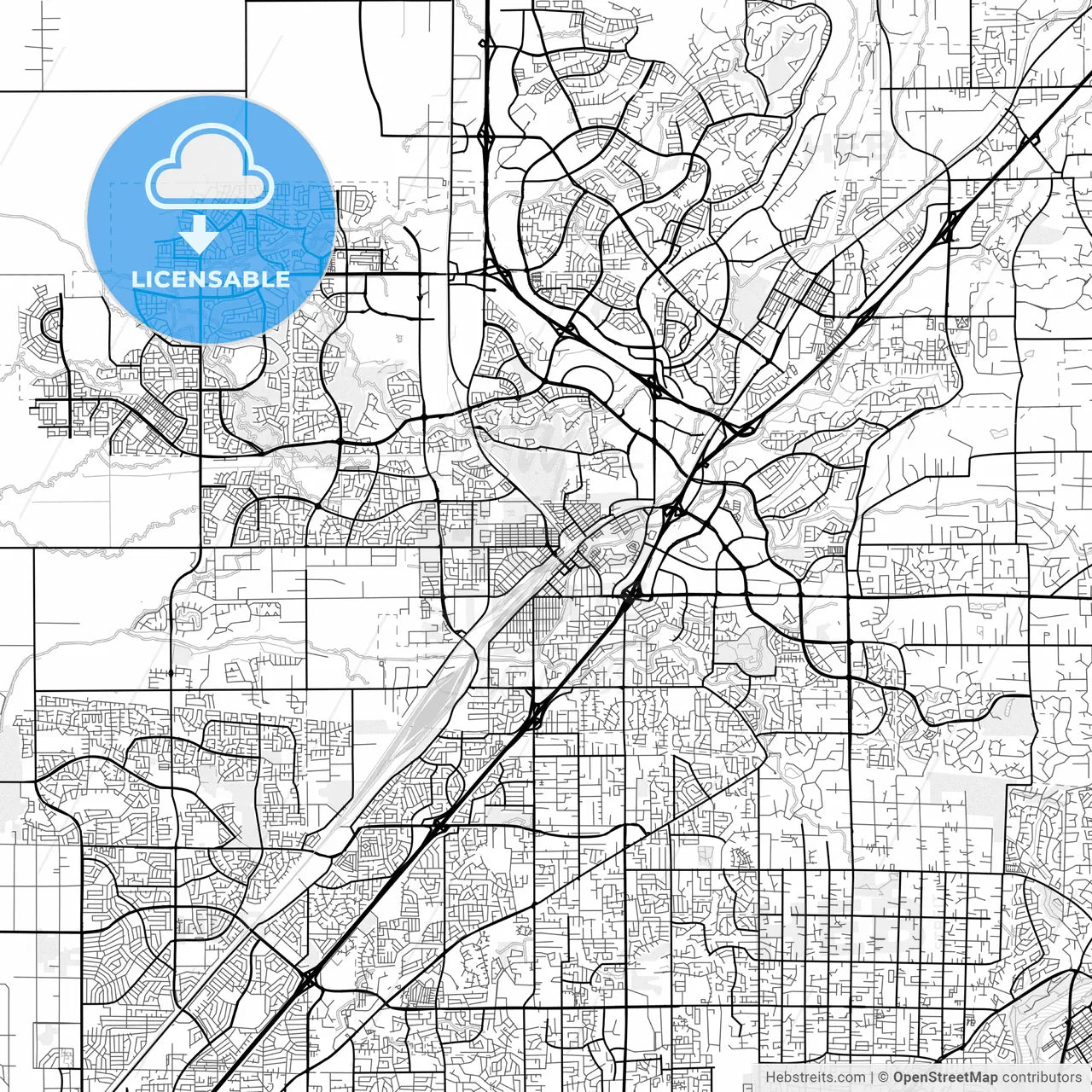 Vector PDF map of Roseville, California, United States