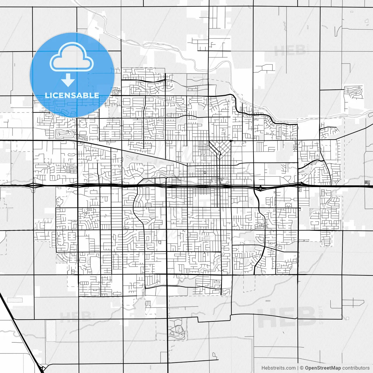 Vector PDF map of Visalia, California, United States