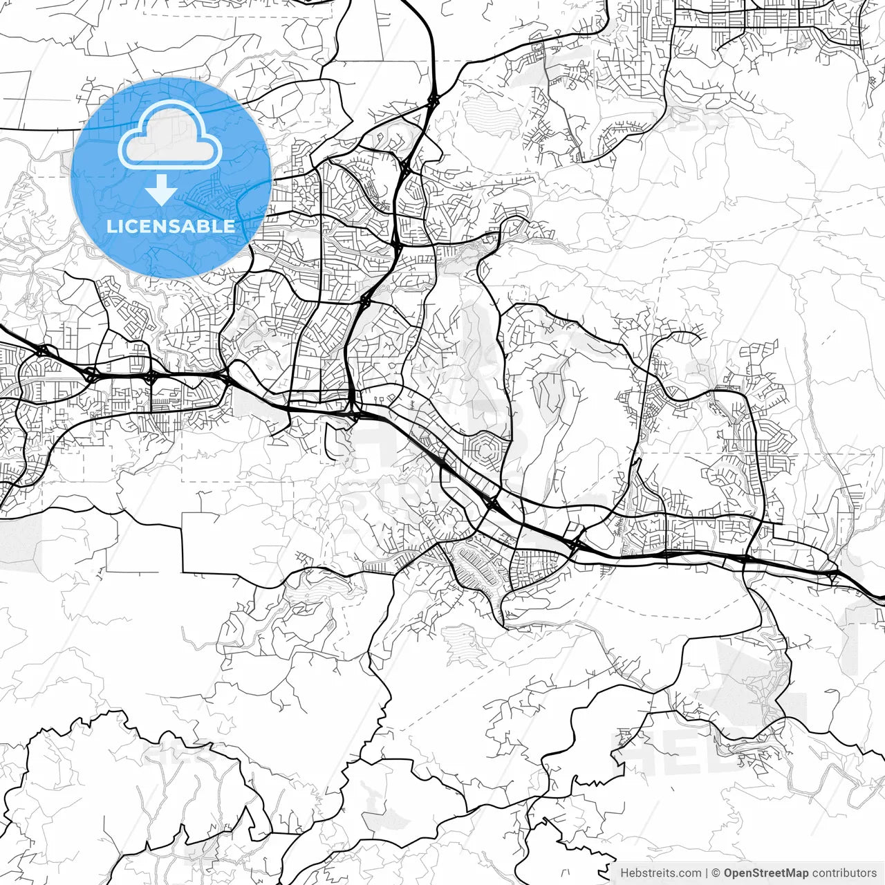 Vector PDF map of Thousand Oaks, California, United States