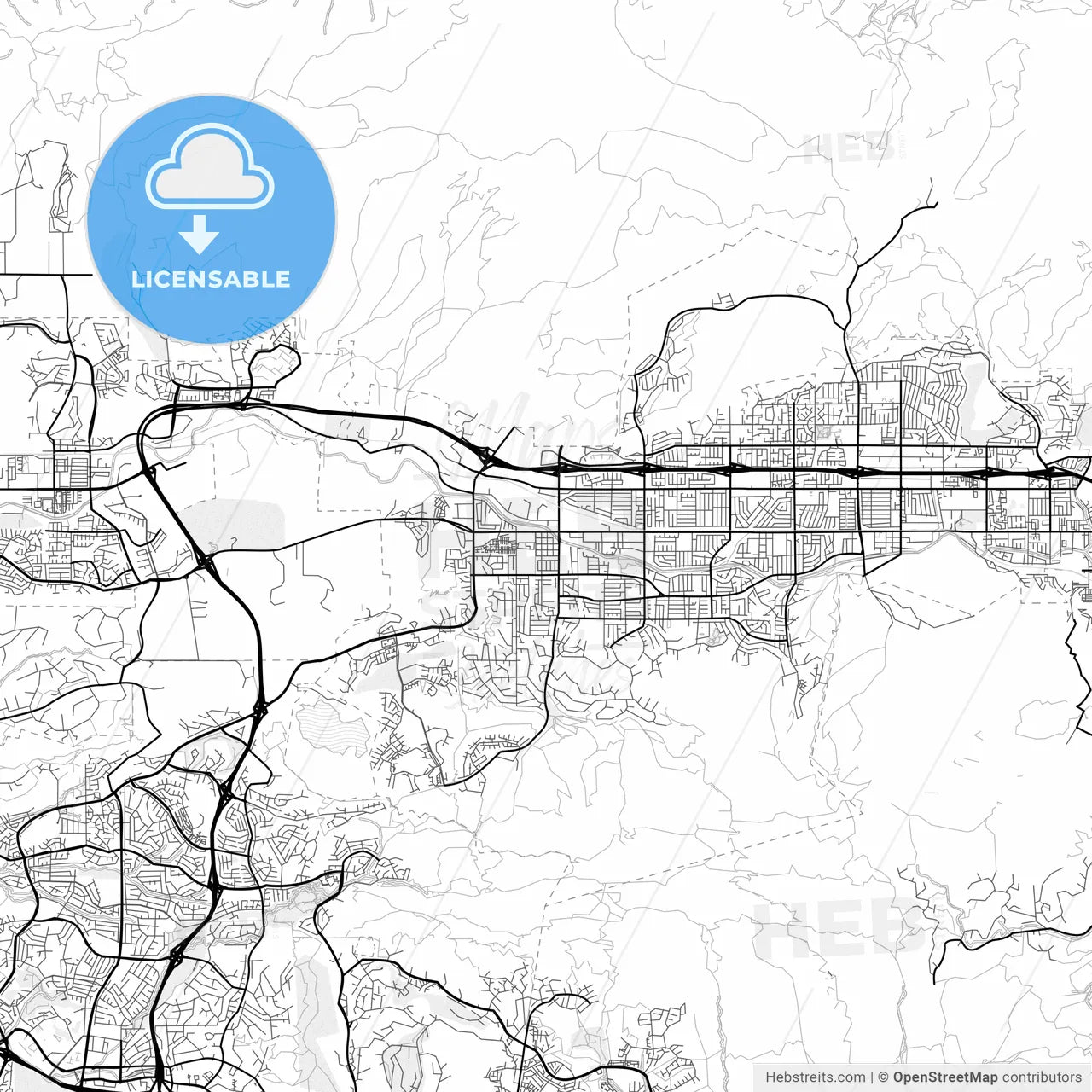 Vector PDF map of Simi Valley, California, United States
