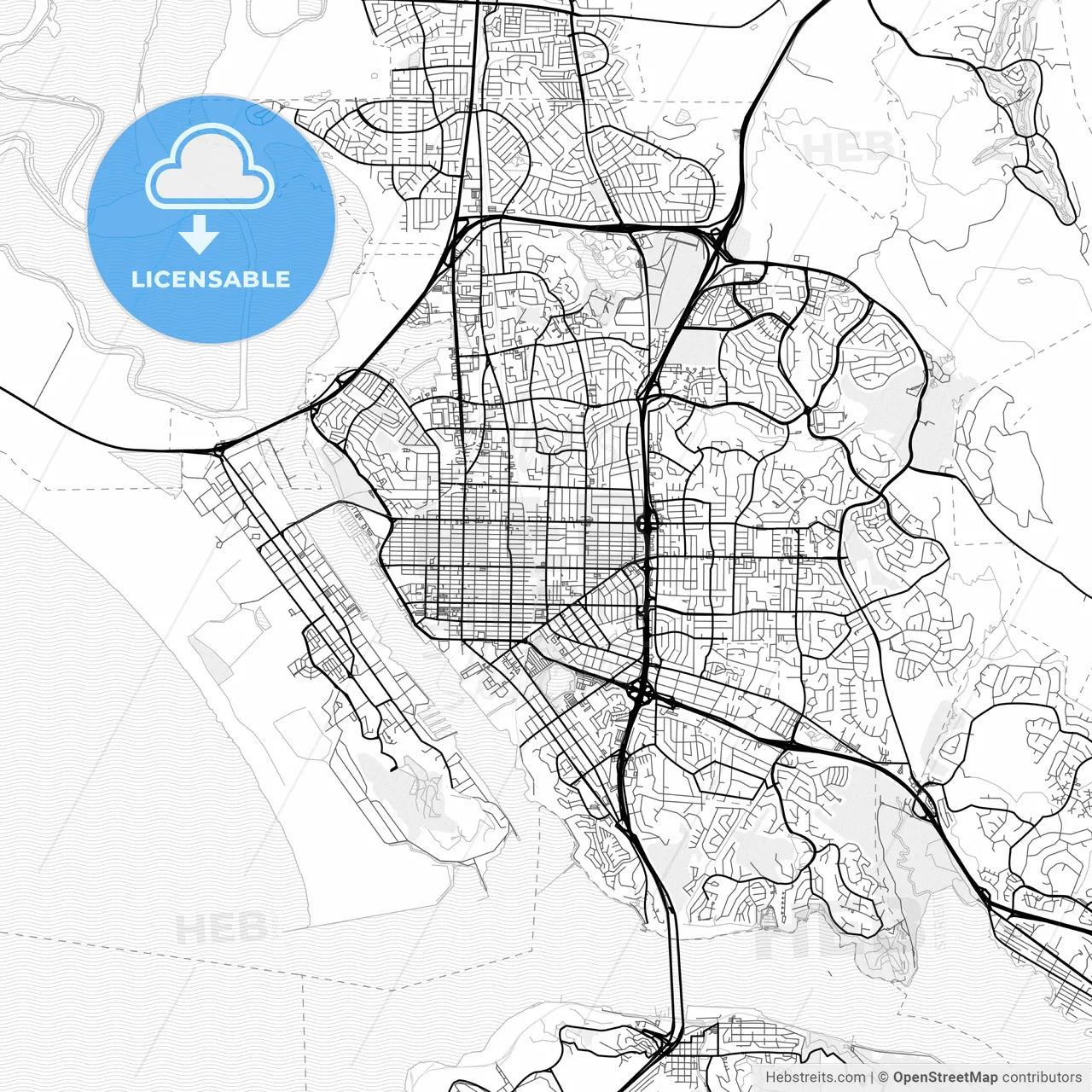 Vector PDF map of Vallejo, California, United States