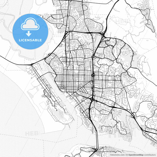 Vector PDF map of Vallejo, California, United States