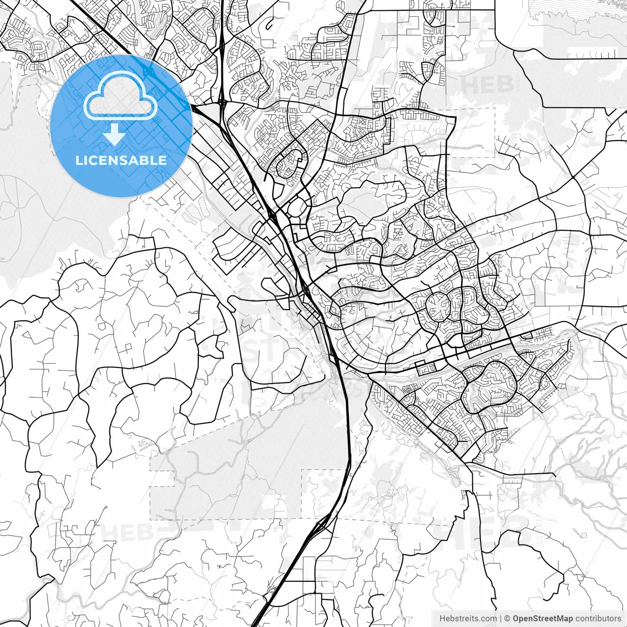 Vector PDF map of Temecula, California, United States