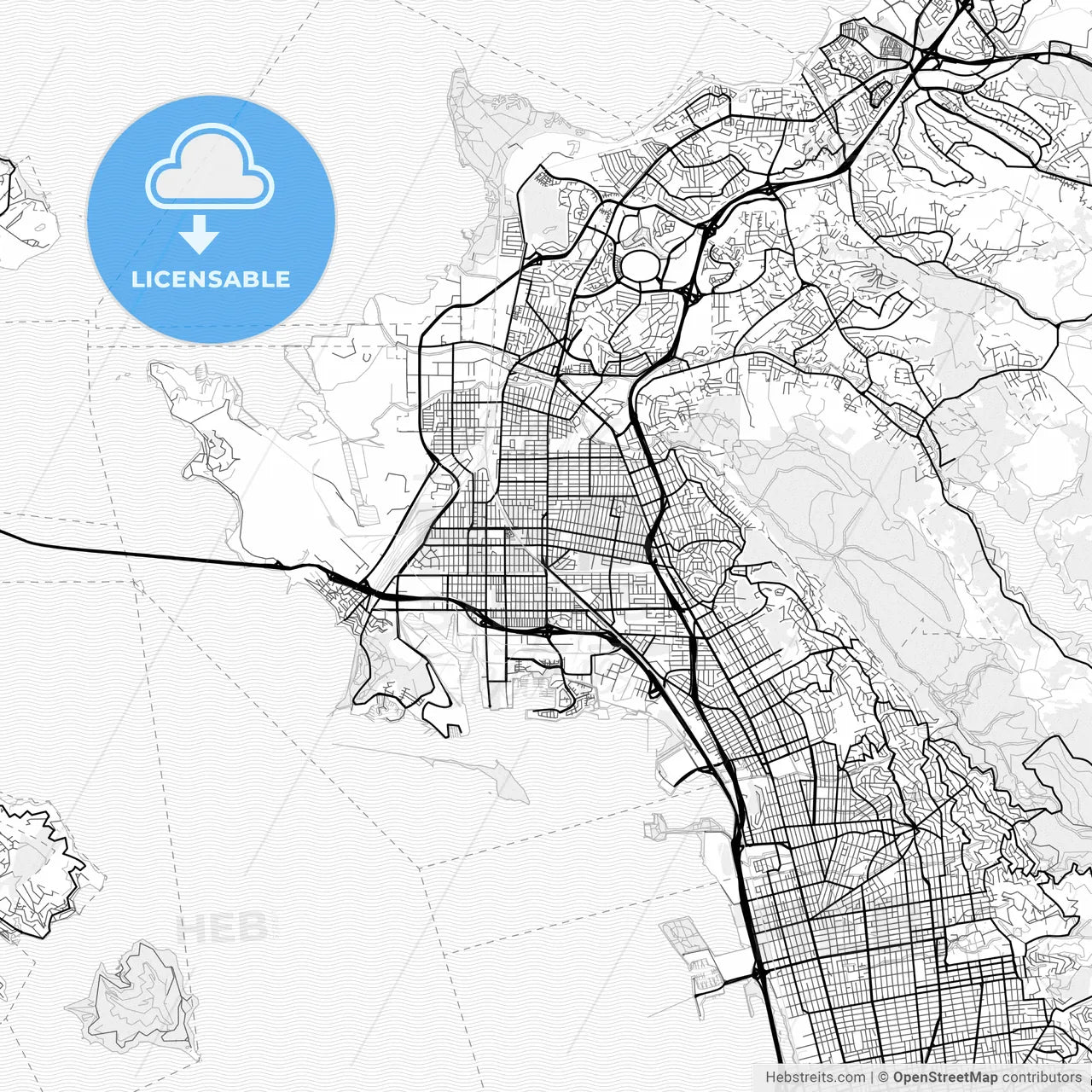 Vector PDF map of Richmond, California, United States