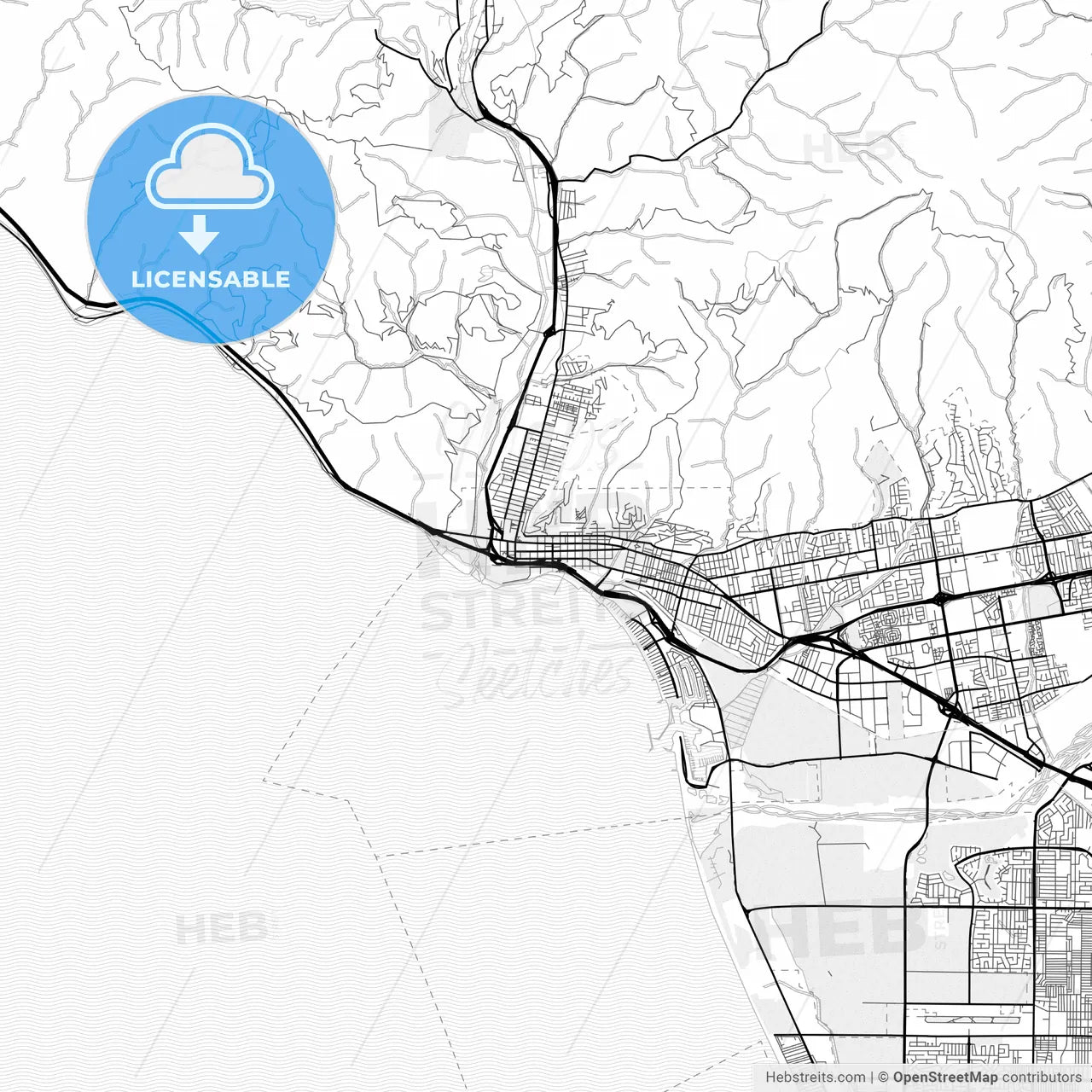 Vector PDF map of San Buenaventura, California, United States