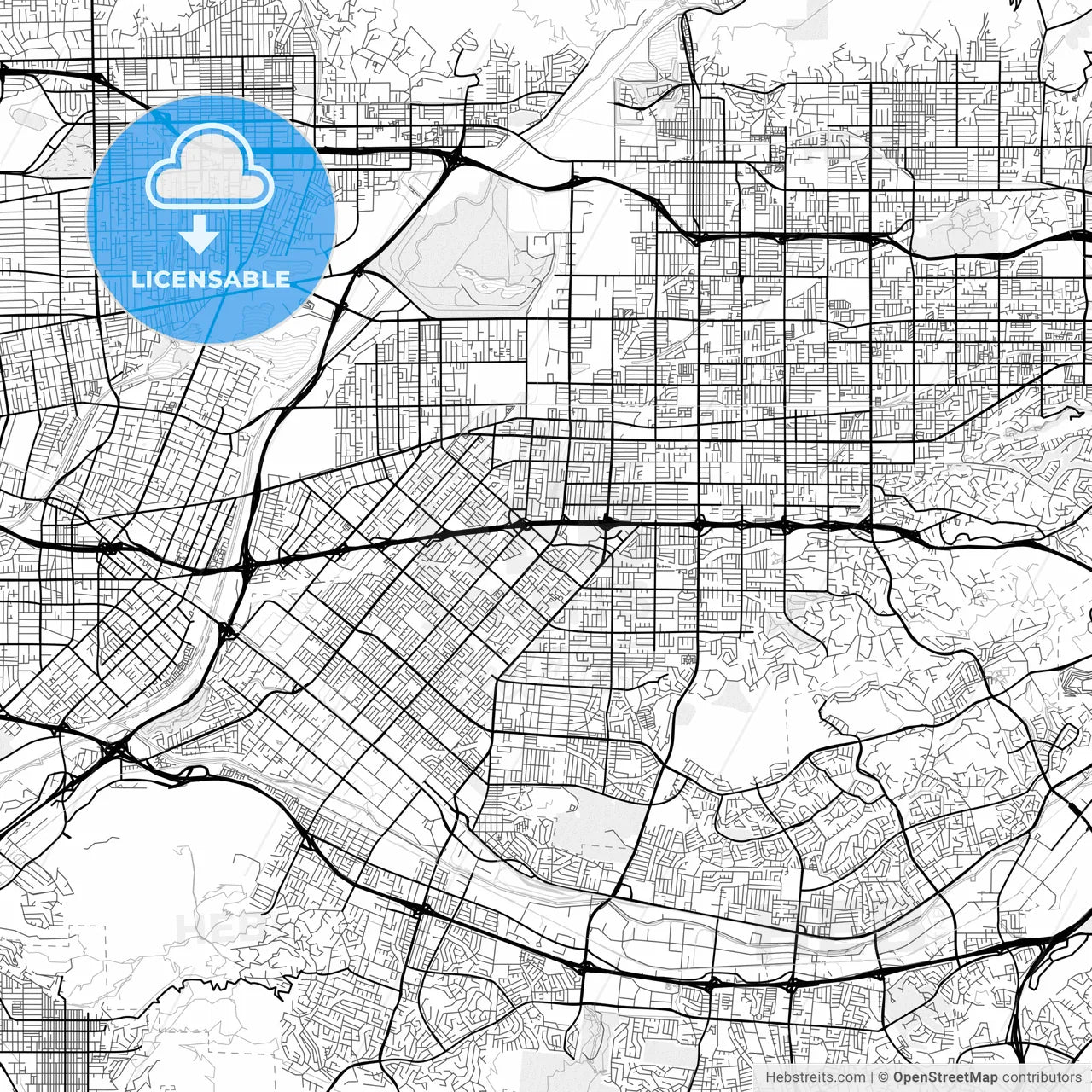 Vector PDF map of West Covina, California, United States
