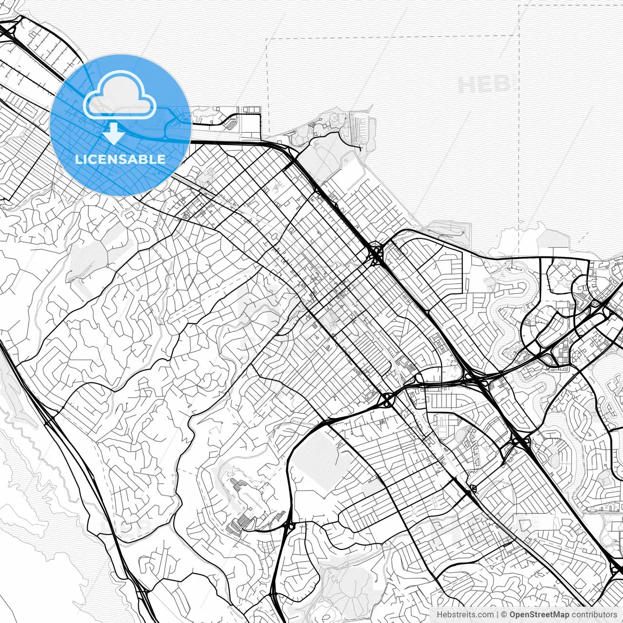 Vector PDF map of San Mateo, California, United States