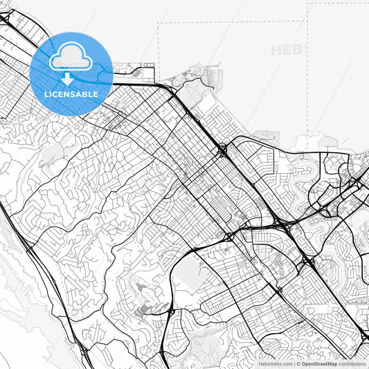 Vector PDF map of San Mateo, California, United States