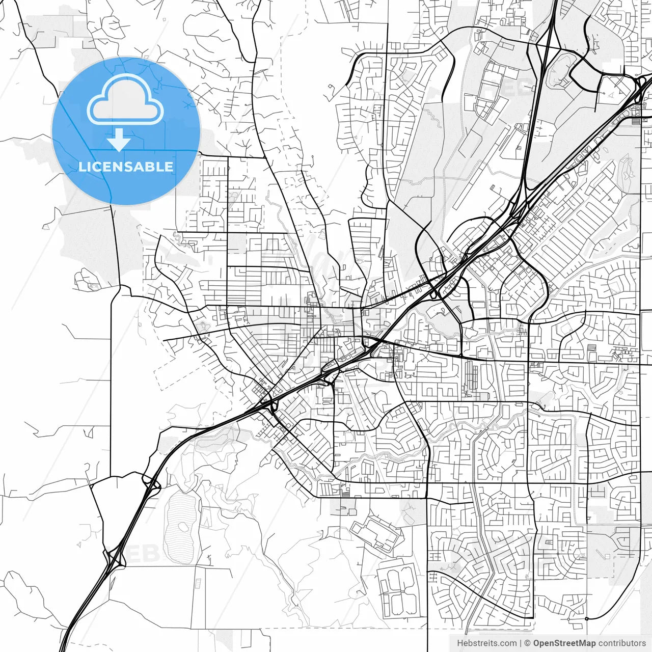 Vector PDF map of Vacaville, California, United States