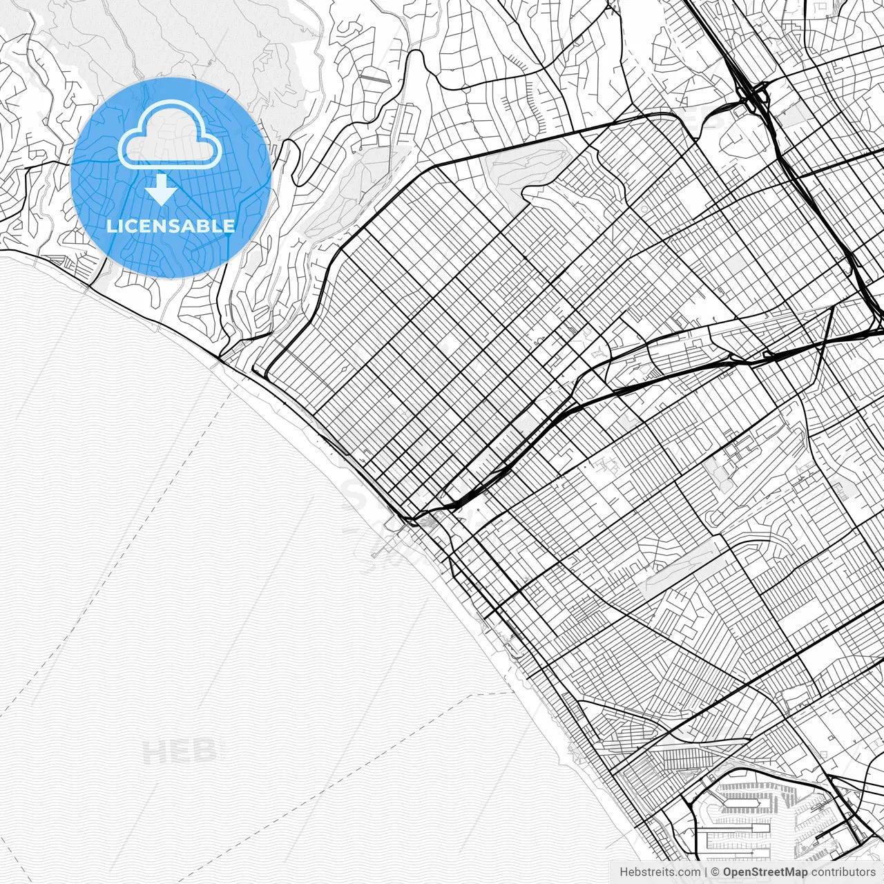 Vector PDF map of Santa Monica, California, United States