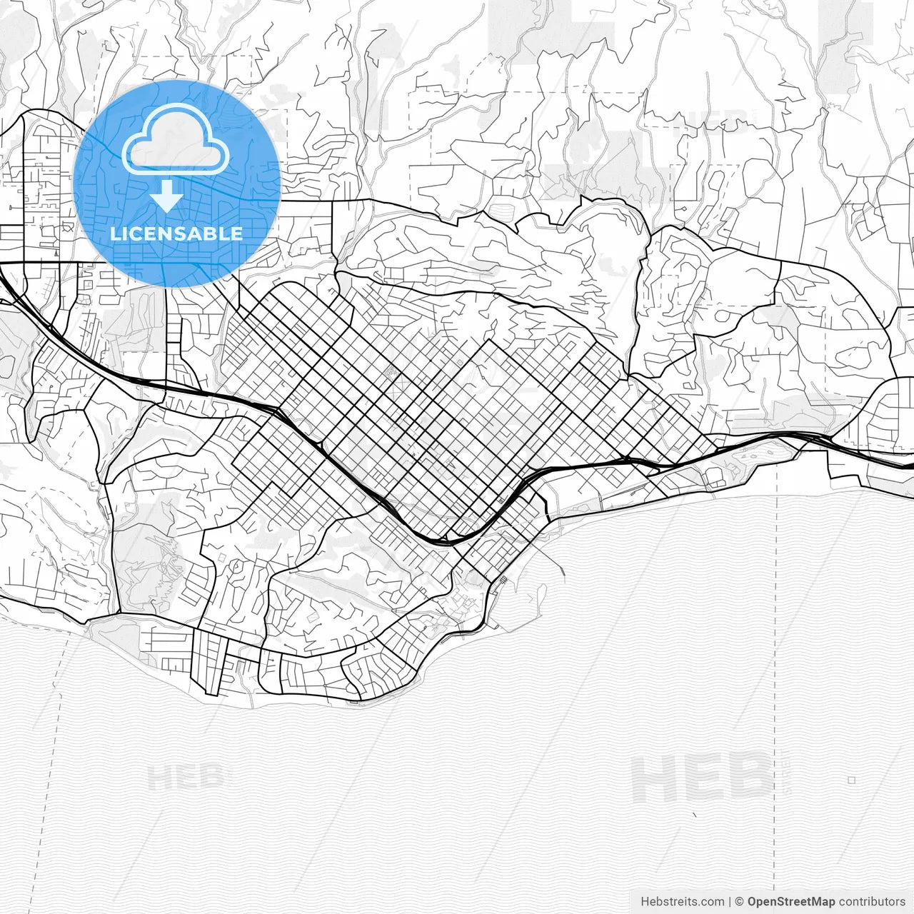 Vector PDF map of Santa Barbara, California, United States