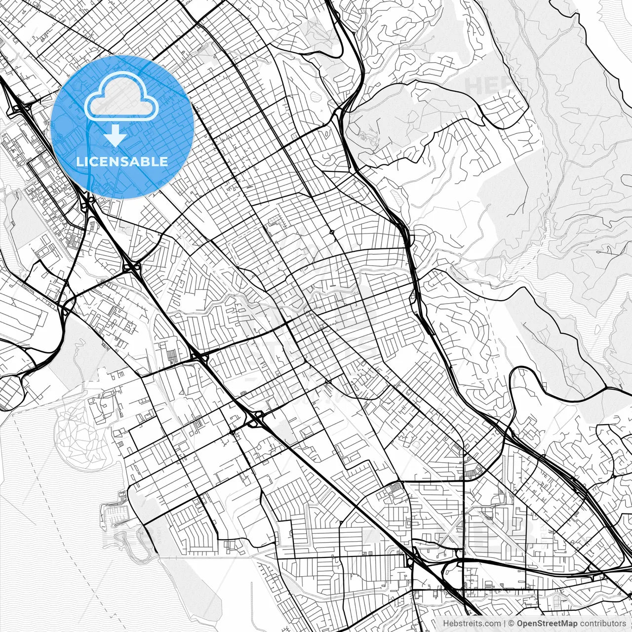 Vector PDF map of San Leandro, California, United States