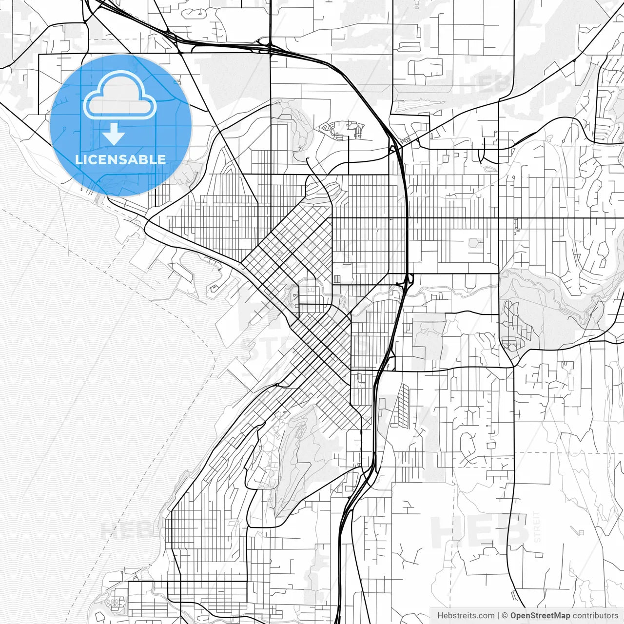Vector PDF map of Bellingham, Washington, United States