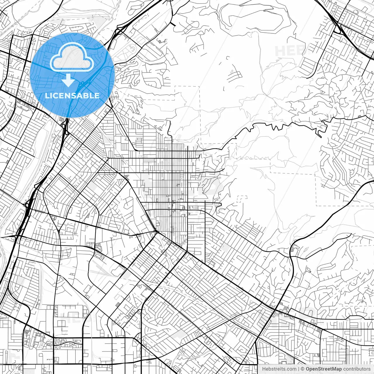 Vector PDF map of Whittier, California, United States
