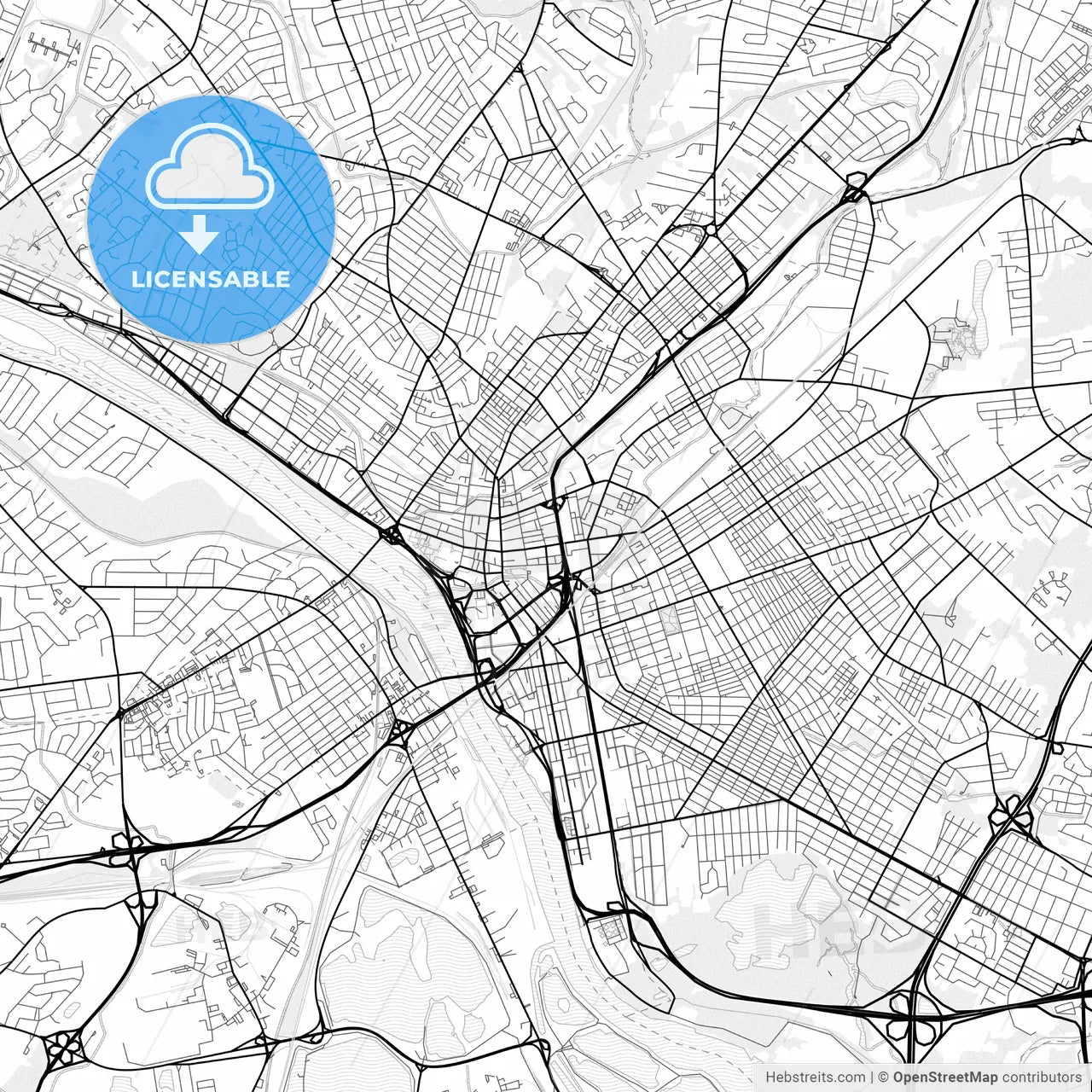 Vector PDF map of Trenton, New Jersey, United States