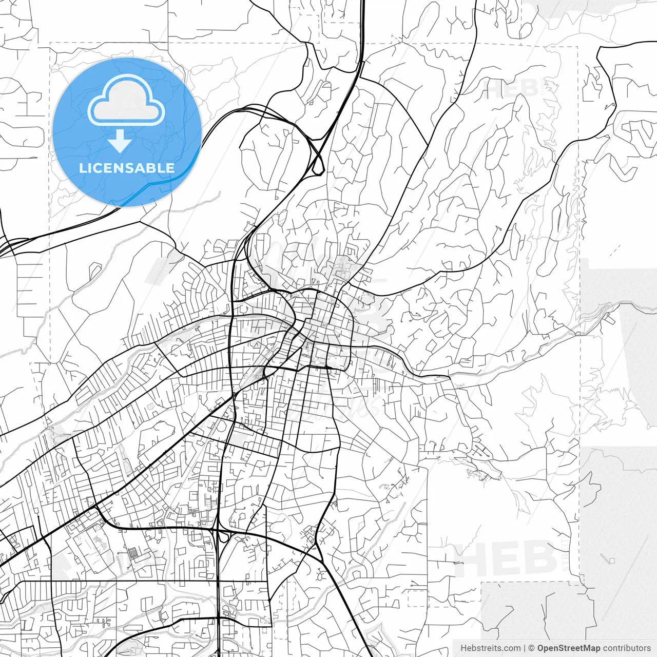 Vector PDF map of Santa Fe, New Mexico, United States