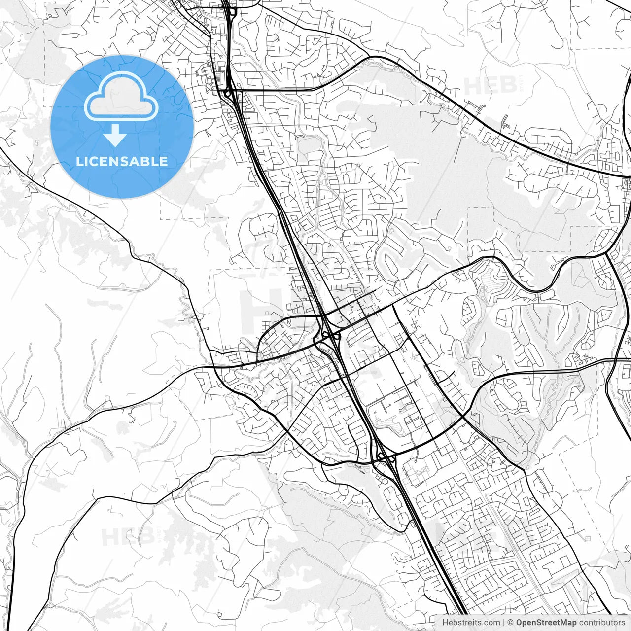 Vector PDF map of San Ramon, California, United States