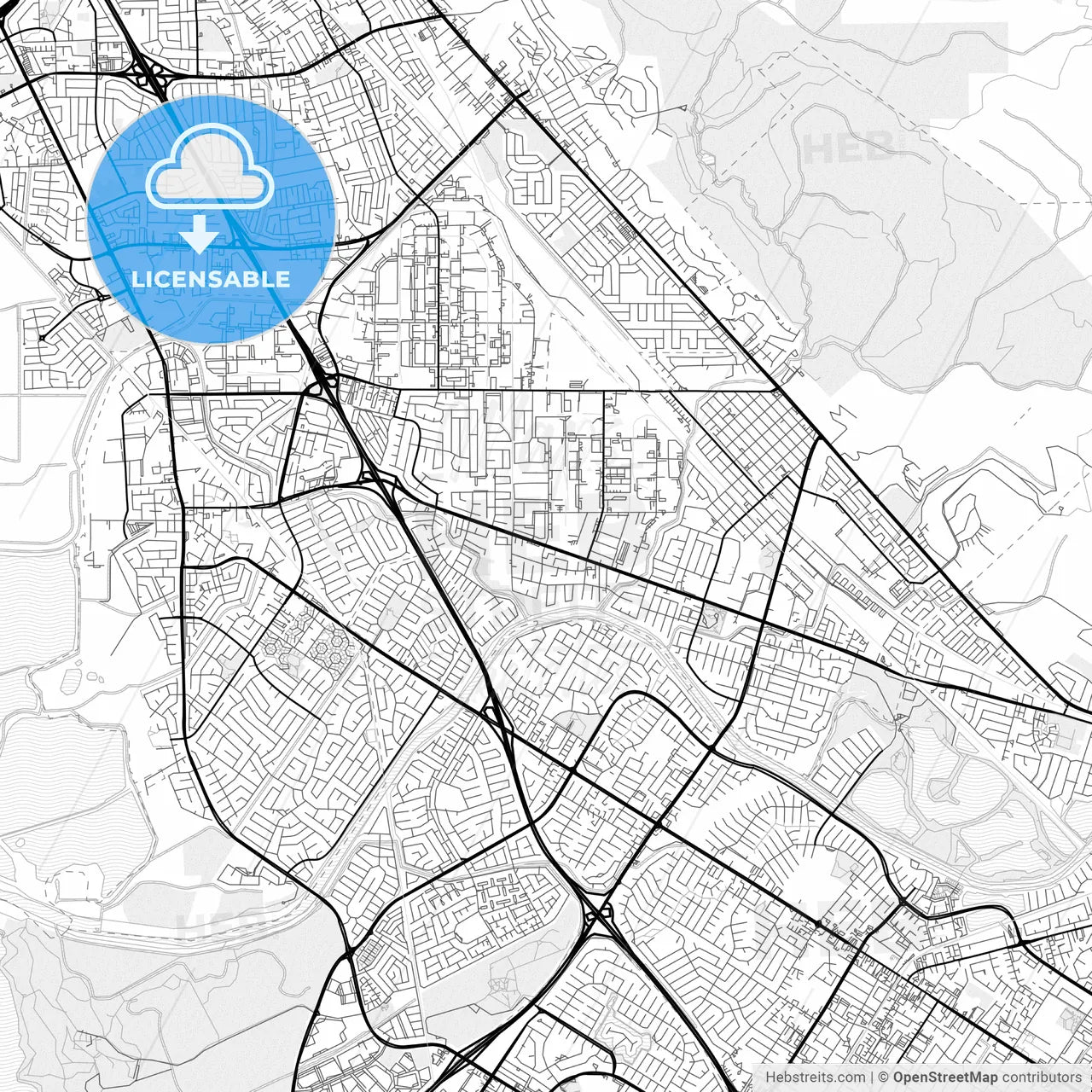 Vector PDF map of Union City, California, United States