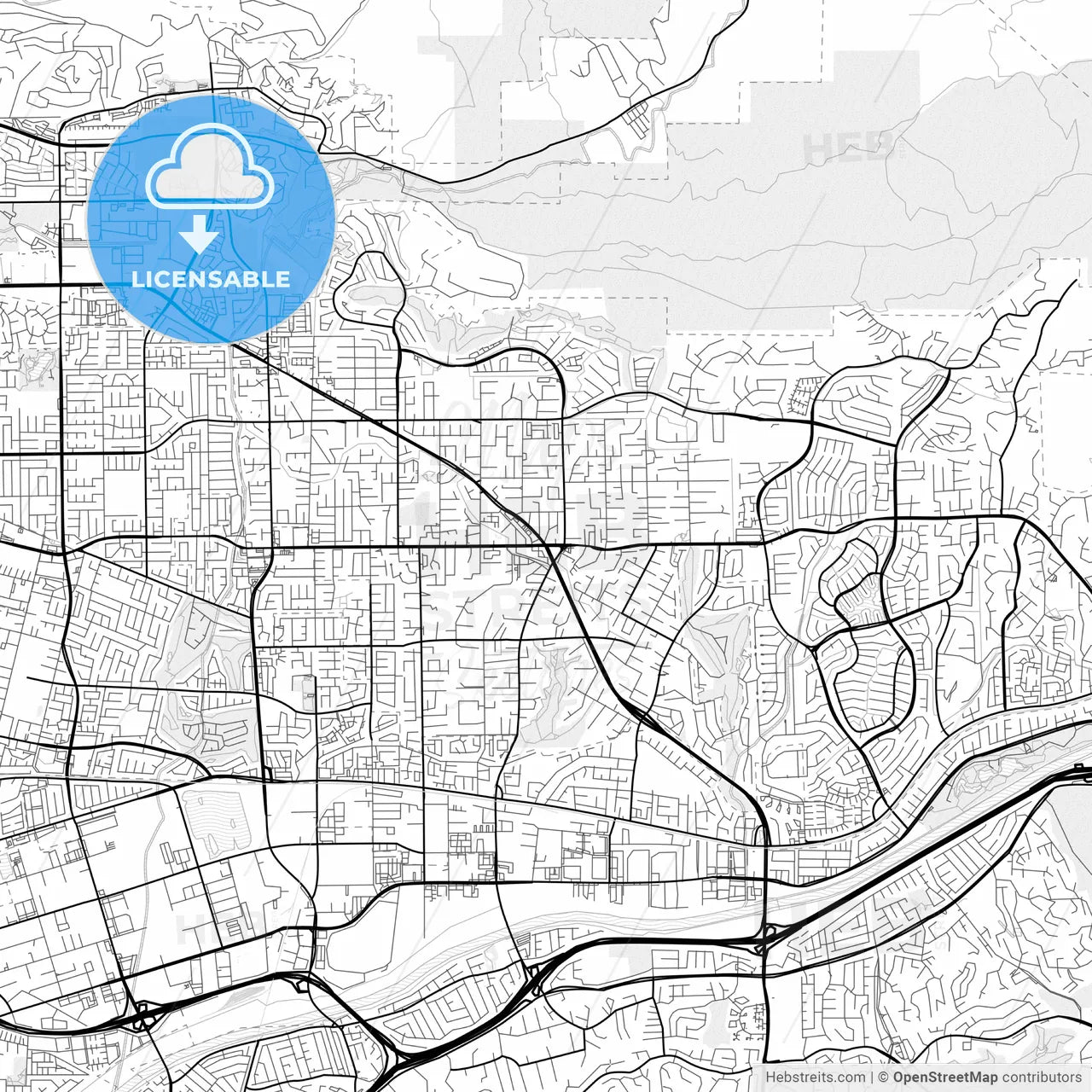 Vector PDF map of Yorba Linda, California, United States