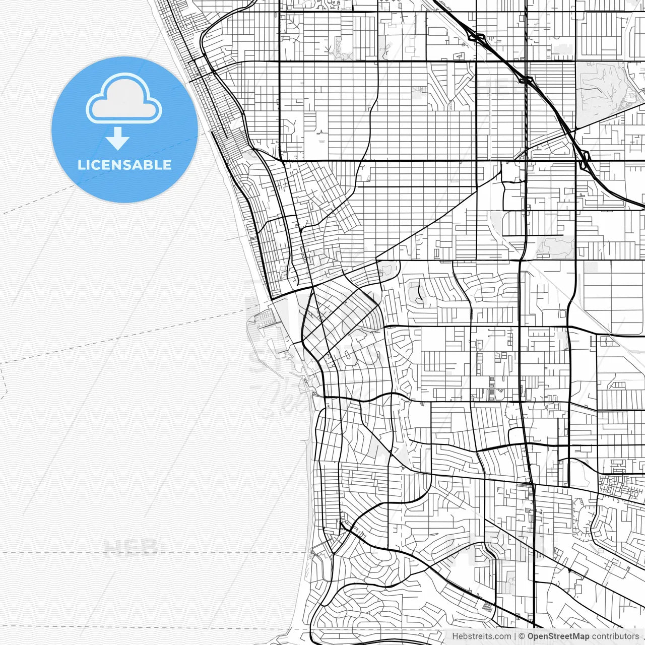 Vector PDF map of Redondo Beach, California, United States