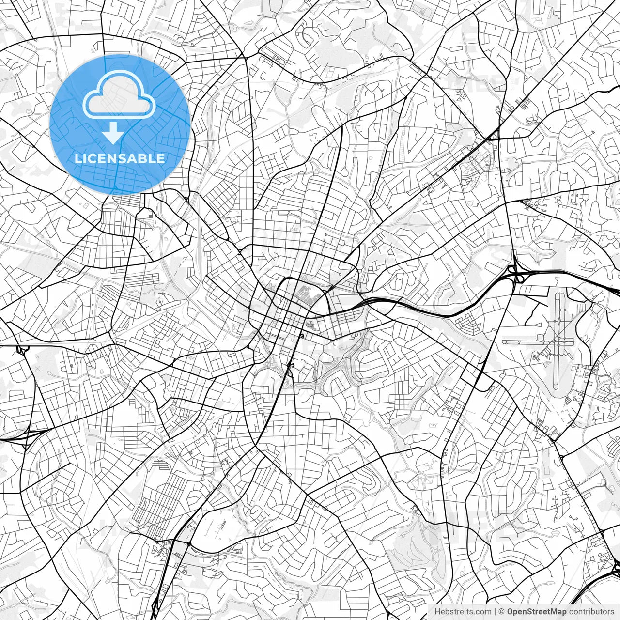Vector PDF map of Greenville, South Carolina, United States