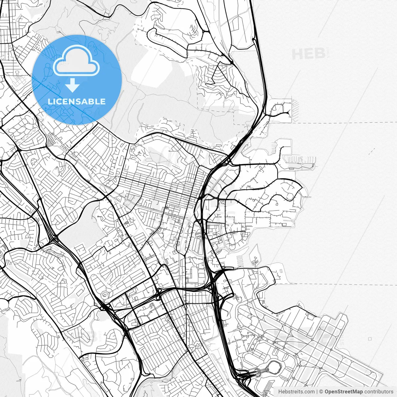 Vector PDF map of South San Francisco, California, United States