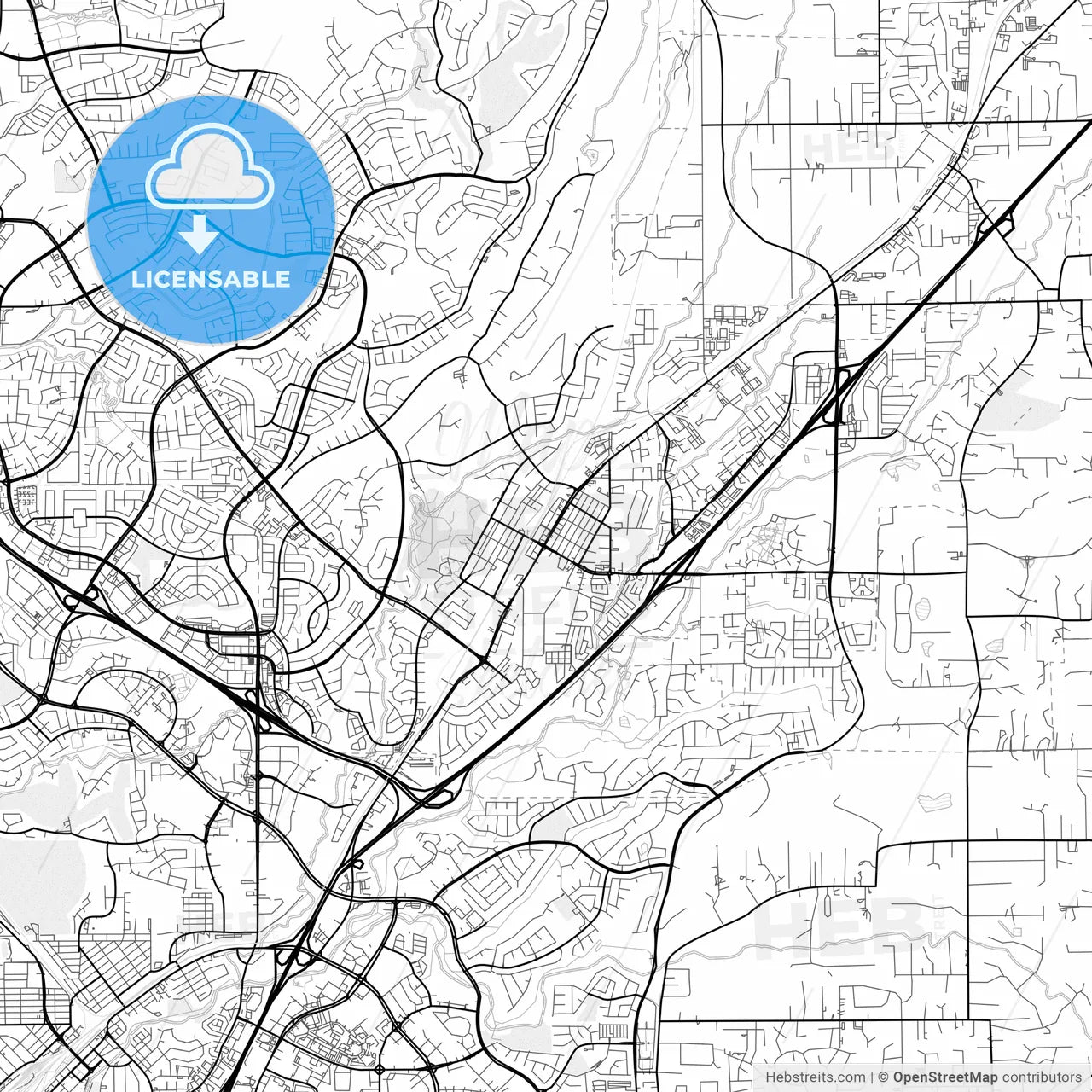 Vector PDF map of Rocklin, California, United States